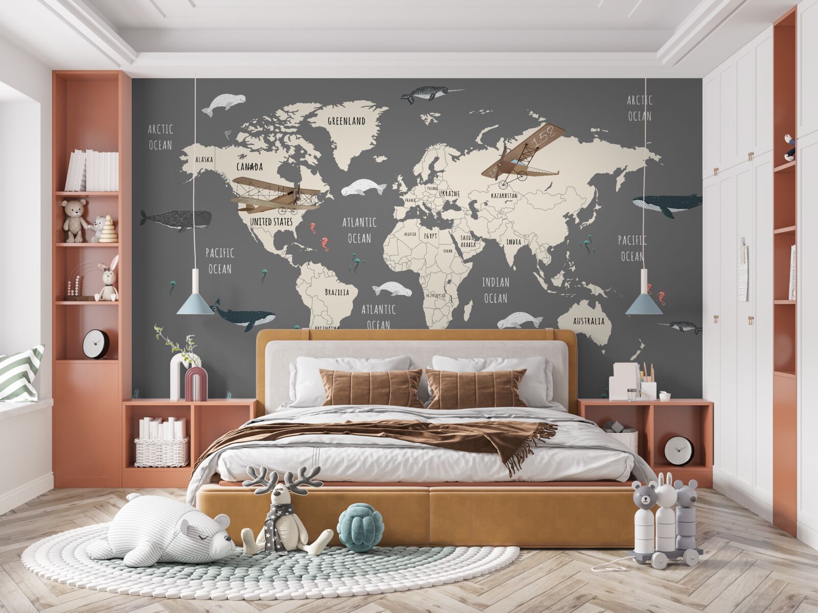 Fotobehang wereldkaart met zeeleven