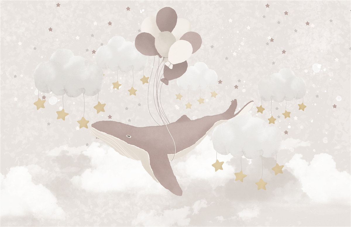 Fotobehang potvis drijft op ballonnen