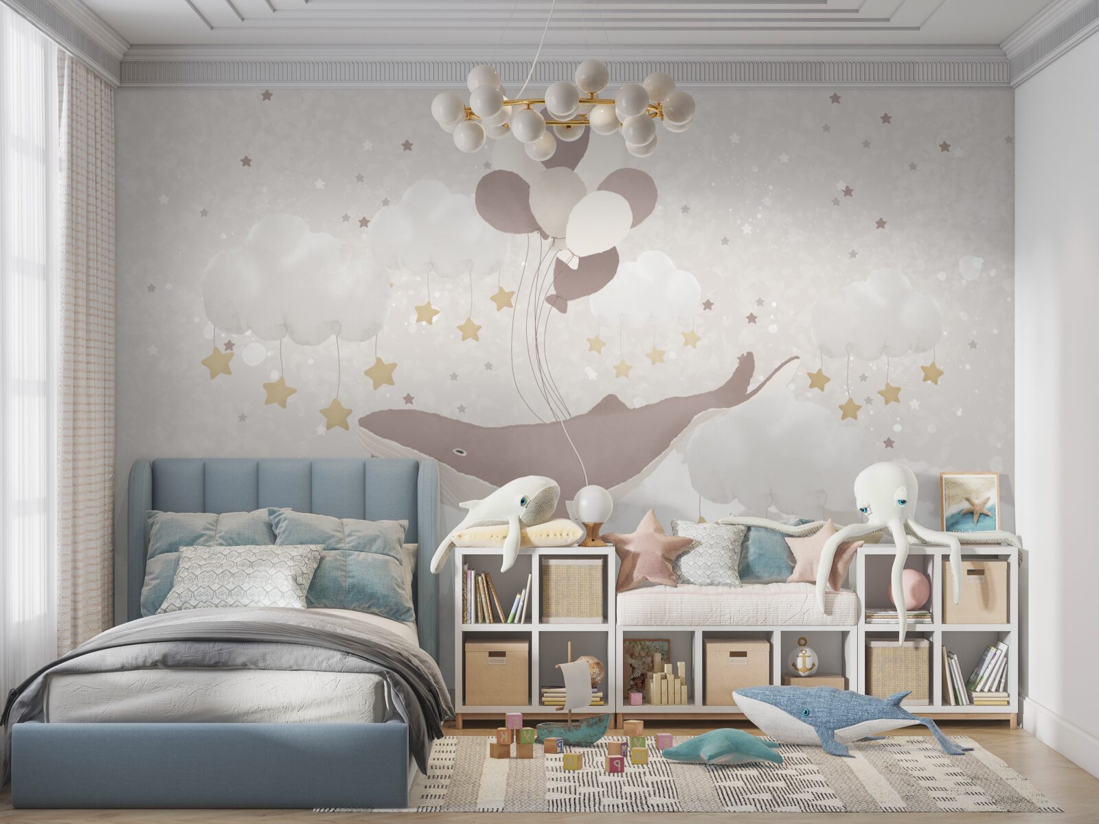 Fotobehang potvis drijft op ballonnen