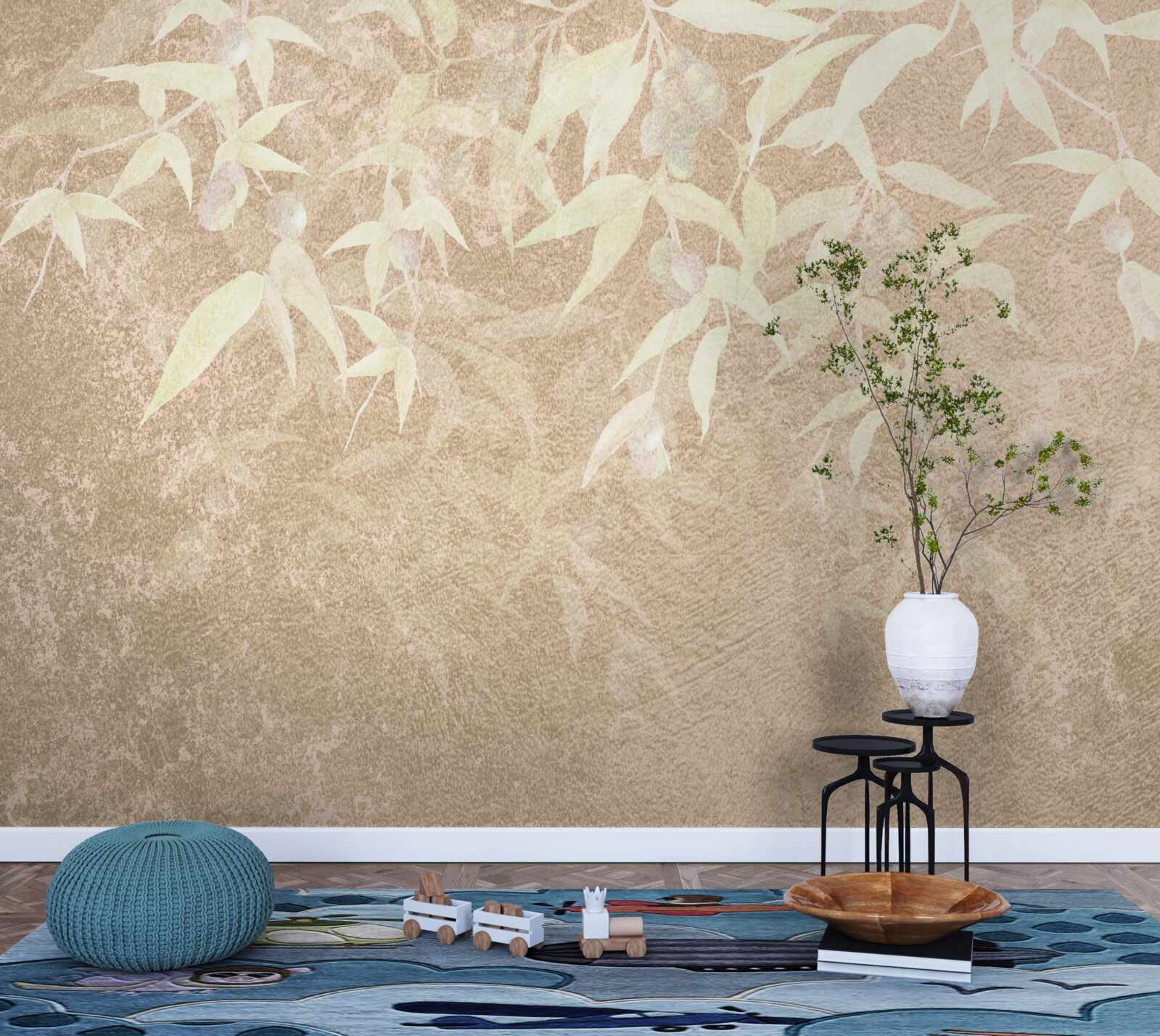 Fotobehang bruine achtergrond versierd met bladeren