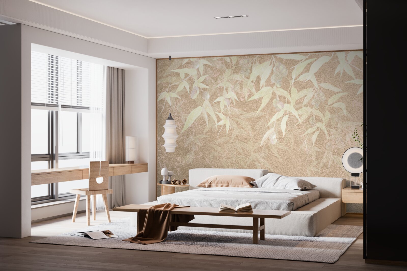 Fotobehang bruine achtergrond versierd met bladeren