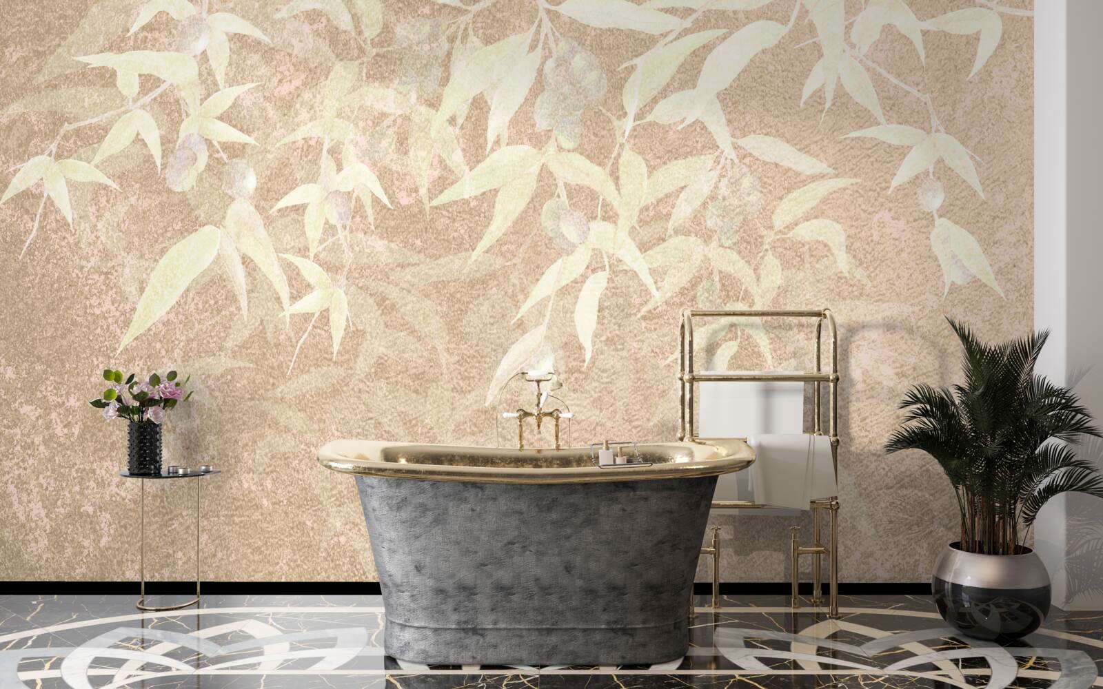 Fotobehang bruine achtergrond versierd met bladeren