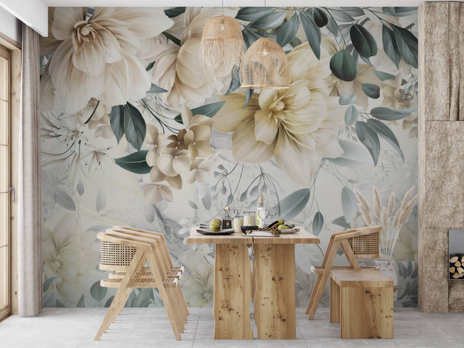 Fotobehang bloemen in delicate tinten