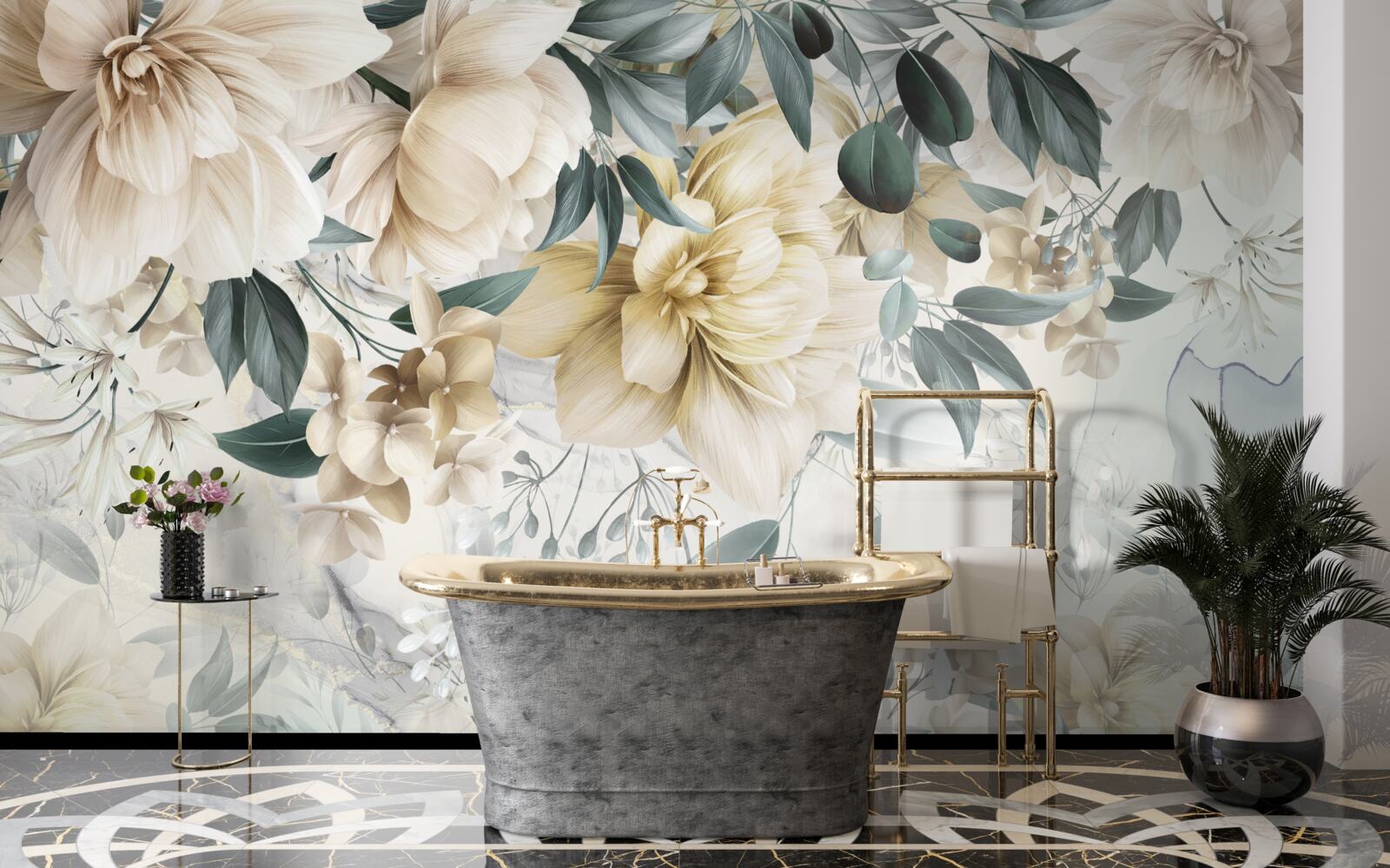 Fotobehang bloemen in delicate tinten