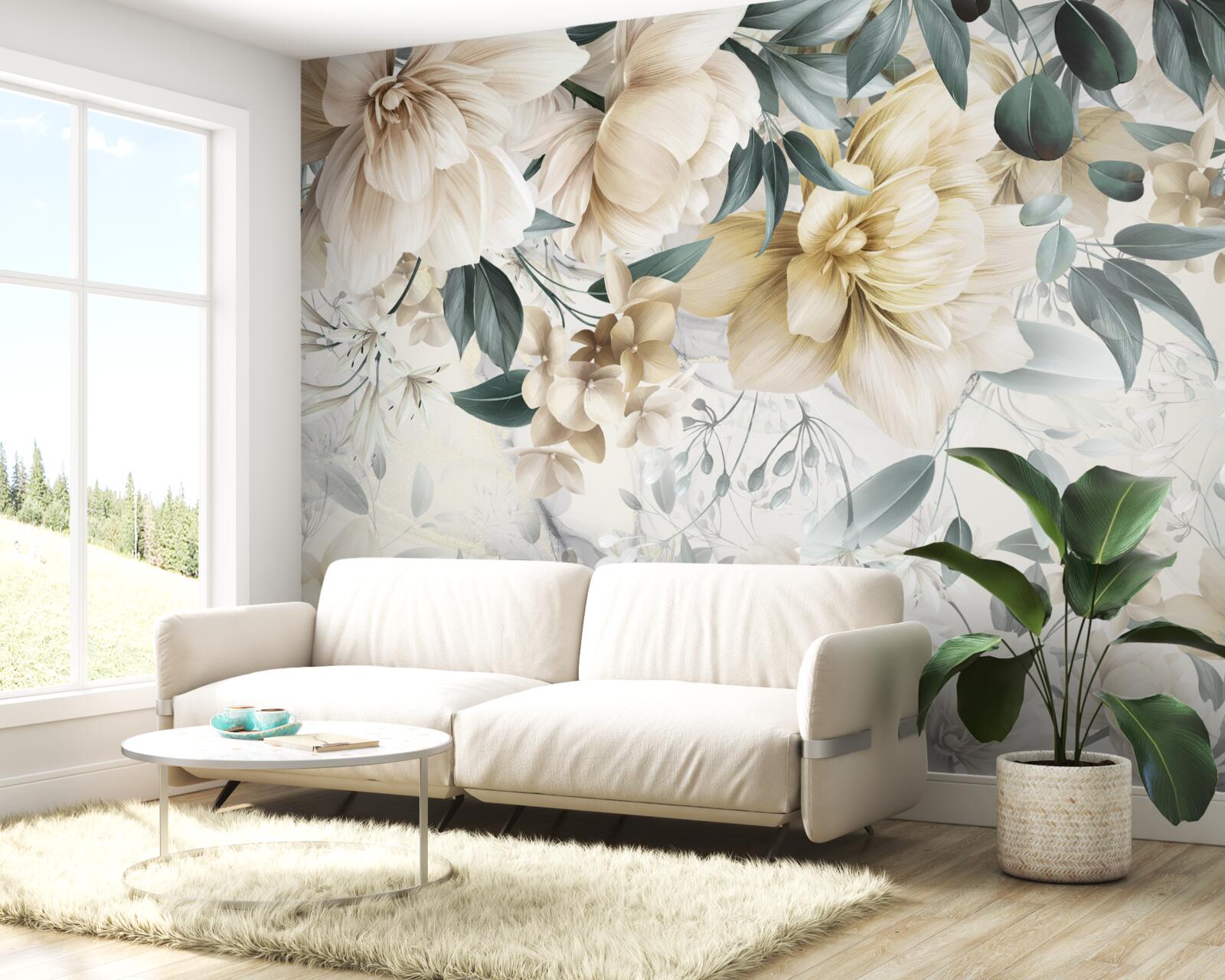 Fotobehang bloemen in delicate tinten