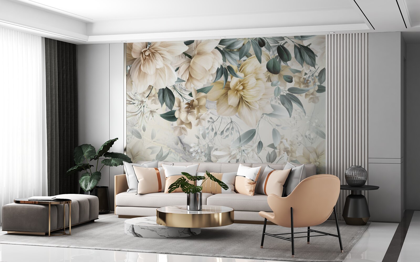 Fotobehang bloemen in delicate tinten