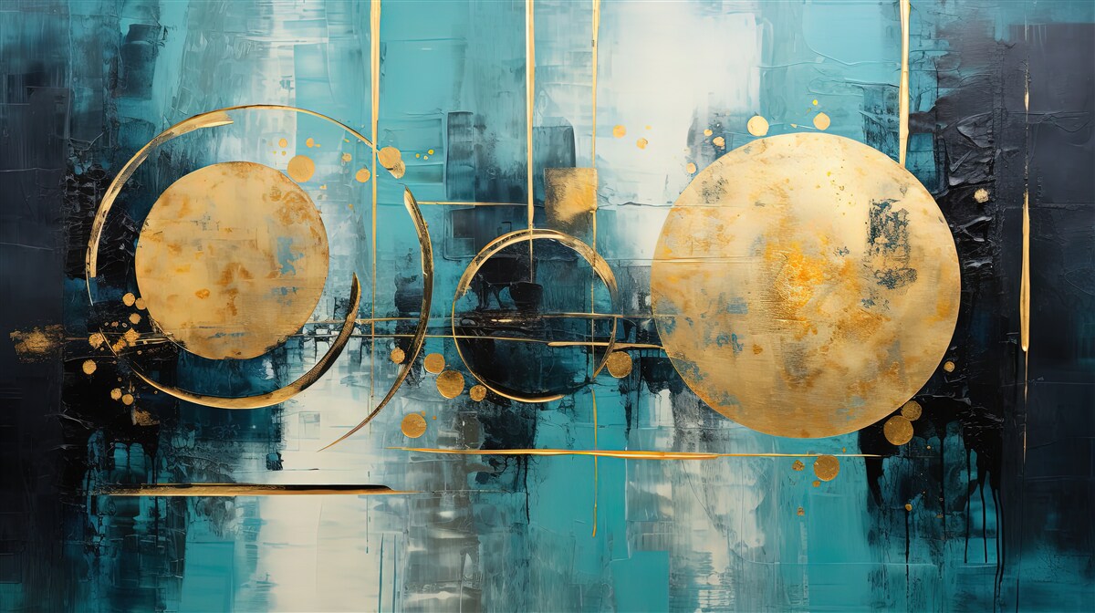 Fotobehang abstract in goud- en turkooistinten