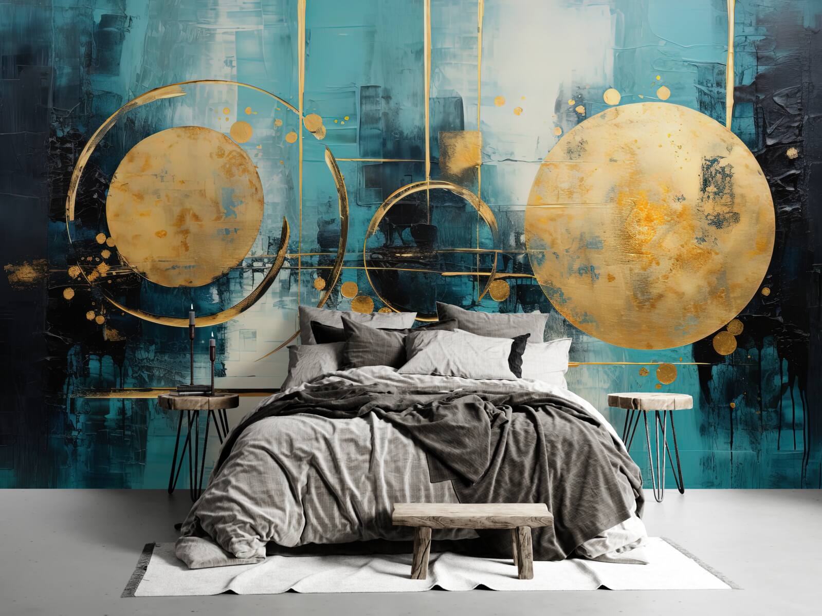 Fotobehang abstract in goud- en turkooistinten