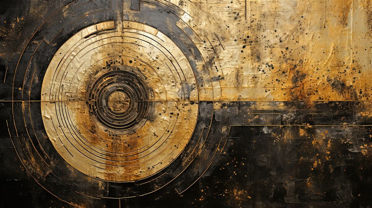 Fotobehang gouden accenten op een zwarte achtergrond