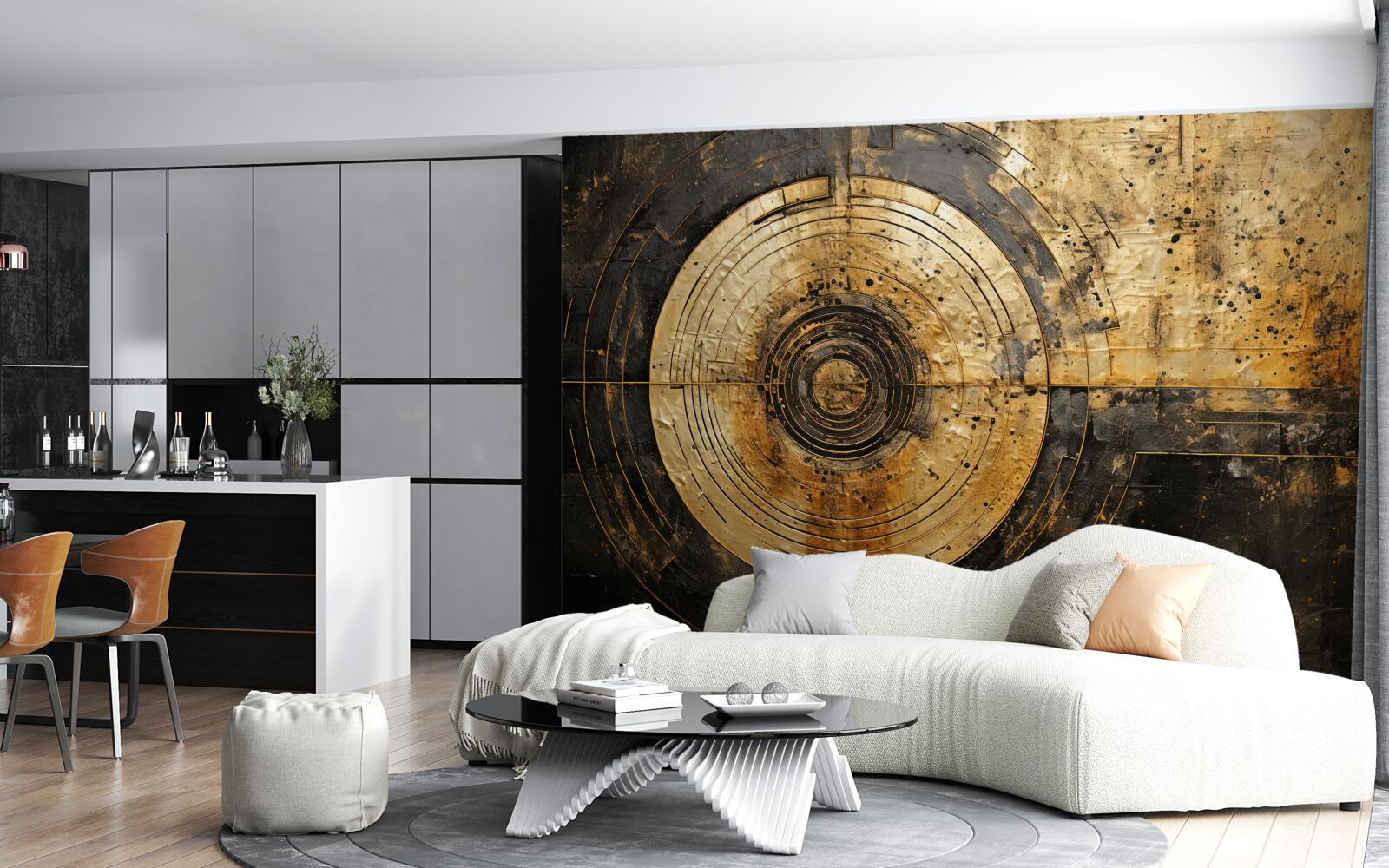 Fotobehang gouden accenten op een zwarte achtergrond