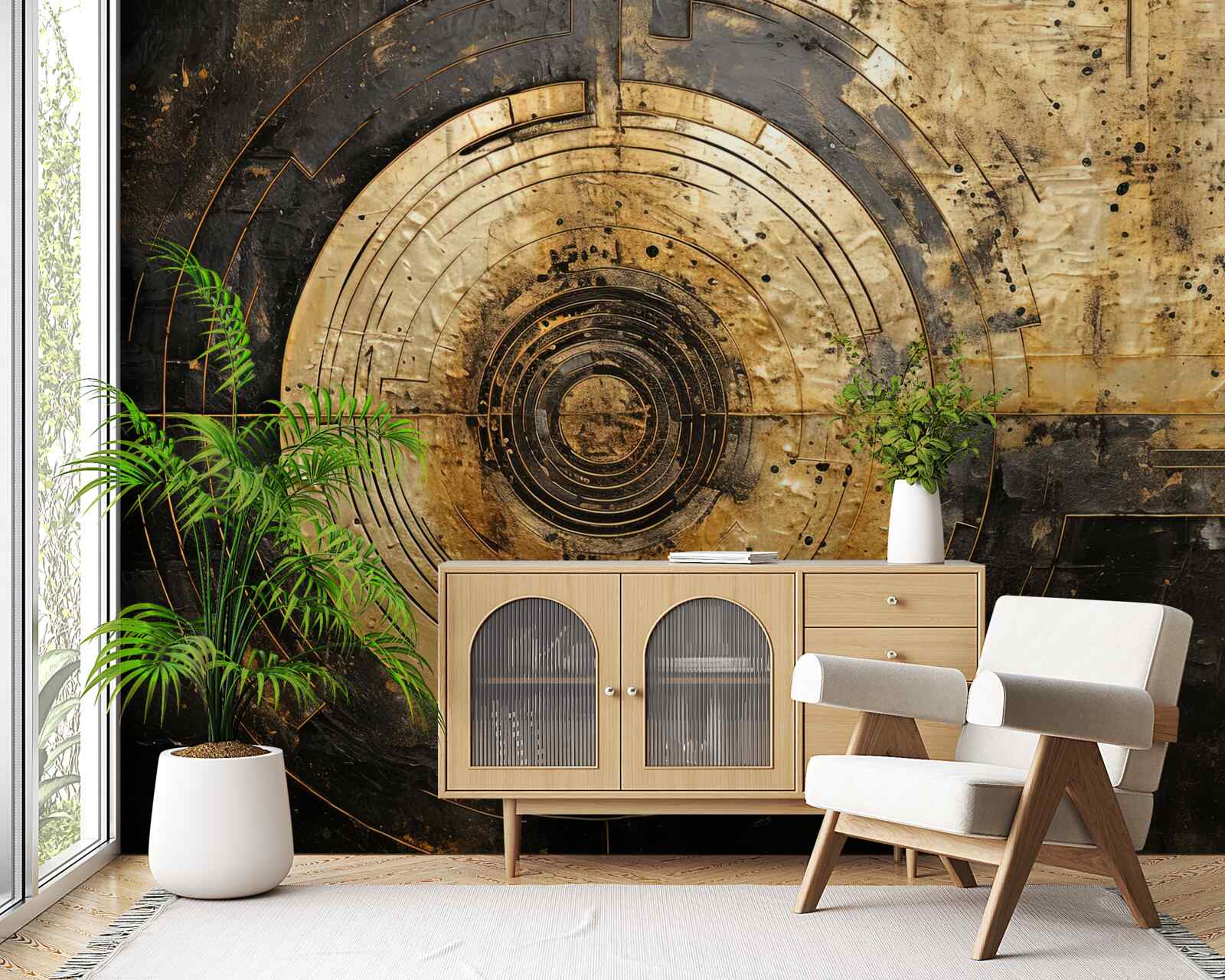 Fotobehang gouden accenten op een zwarte achtergrond