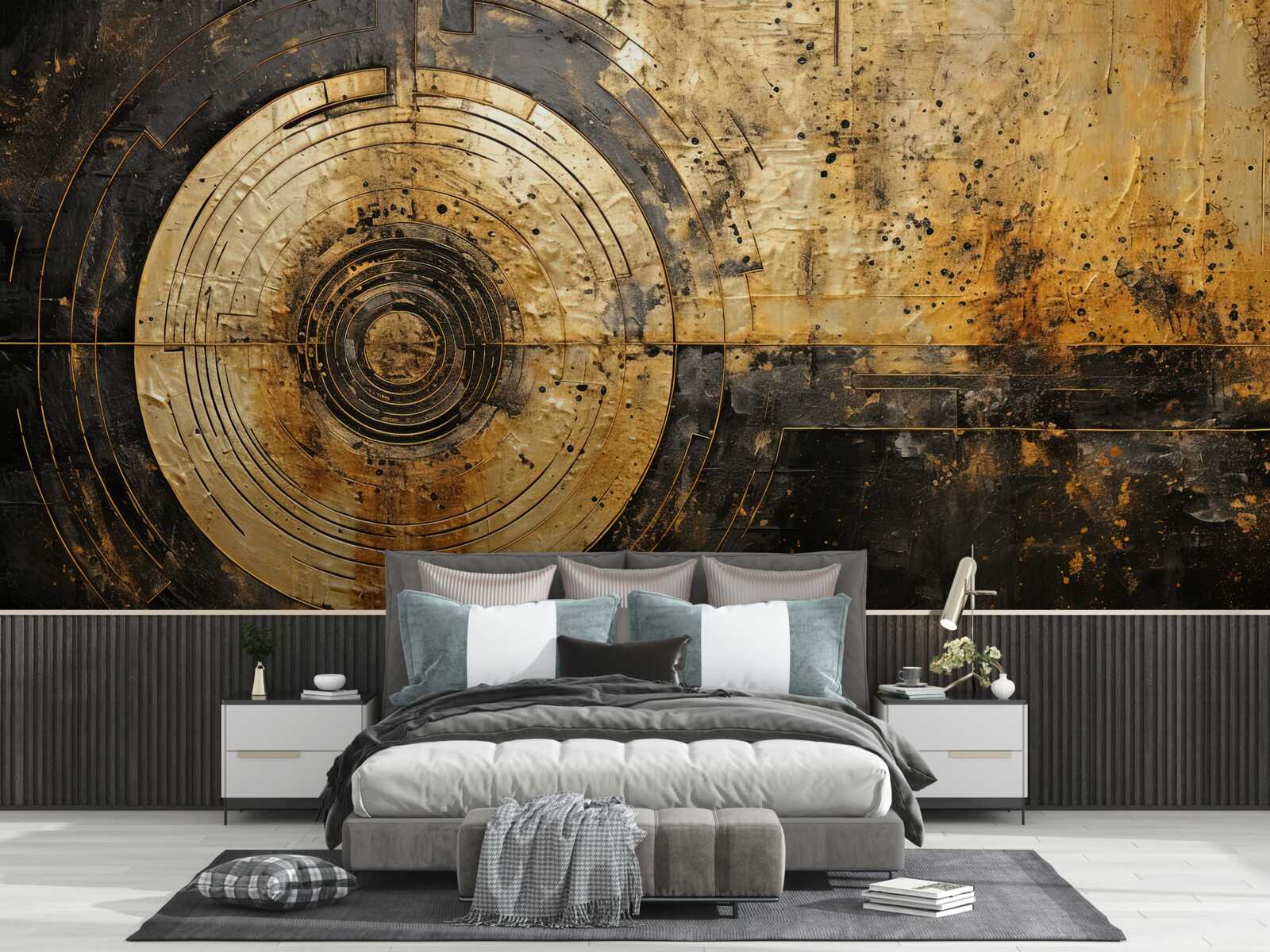 Fotobehang gouden accenten op een zwarte achtergrond