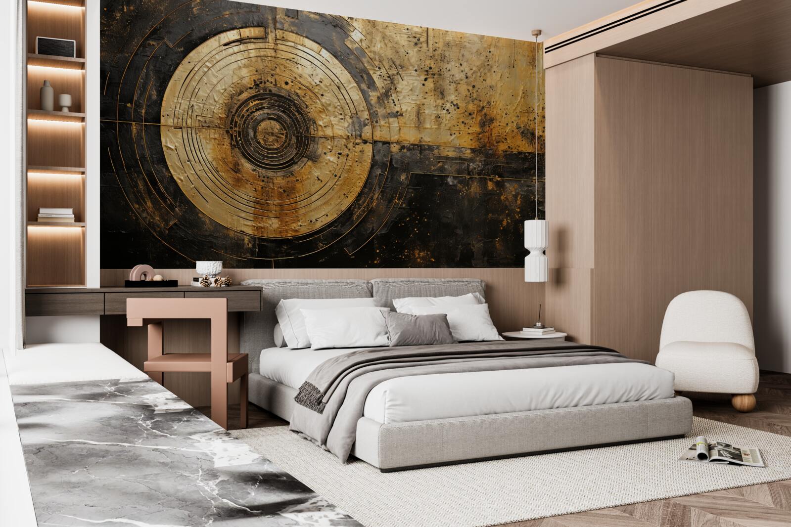 Fotobehang gouden accenten op een zwarte achtergrond