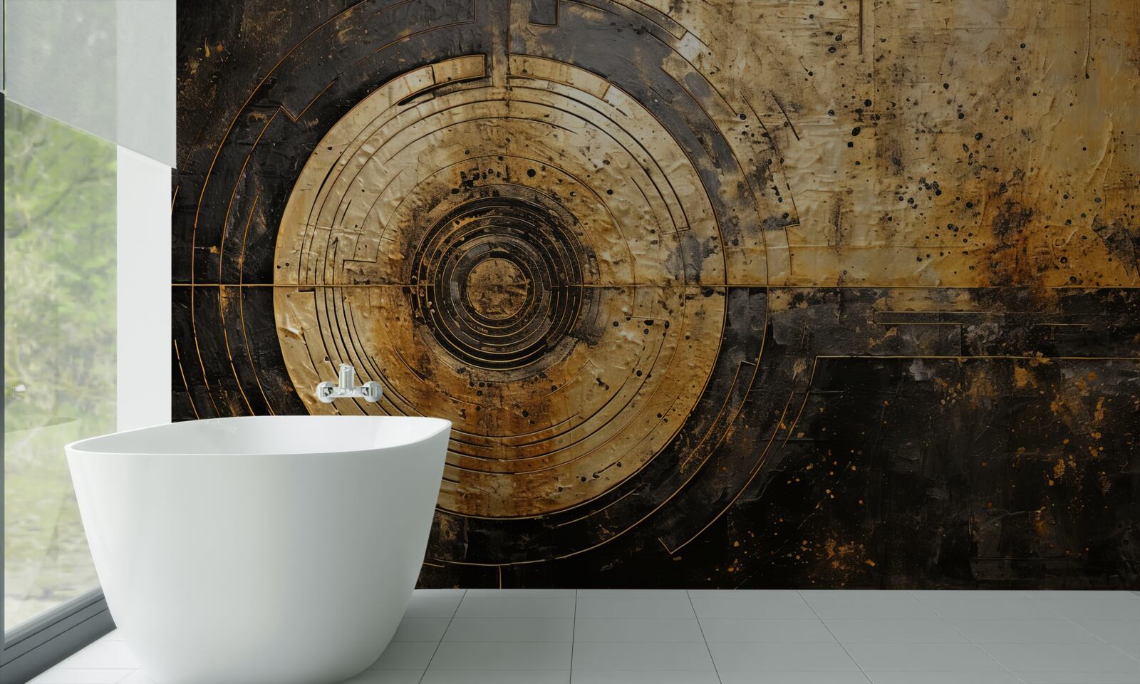 Fotobehang gouden accenten op een zwarte achtergrond