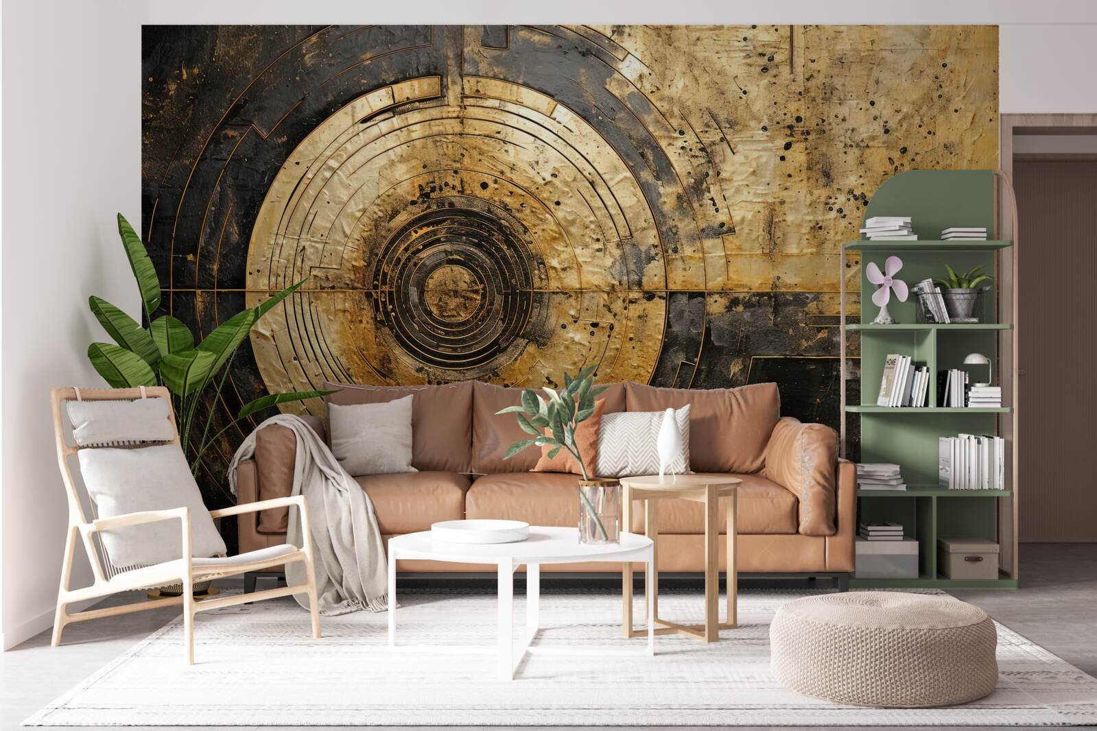 Fotobehang gouden accenten op een zwarte achtergrond