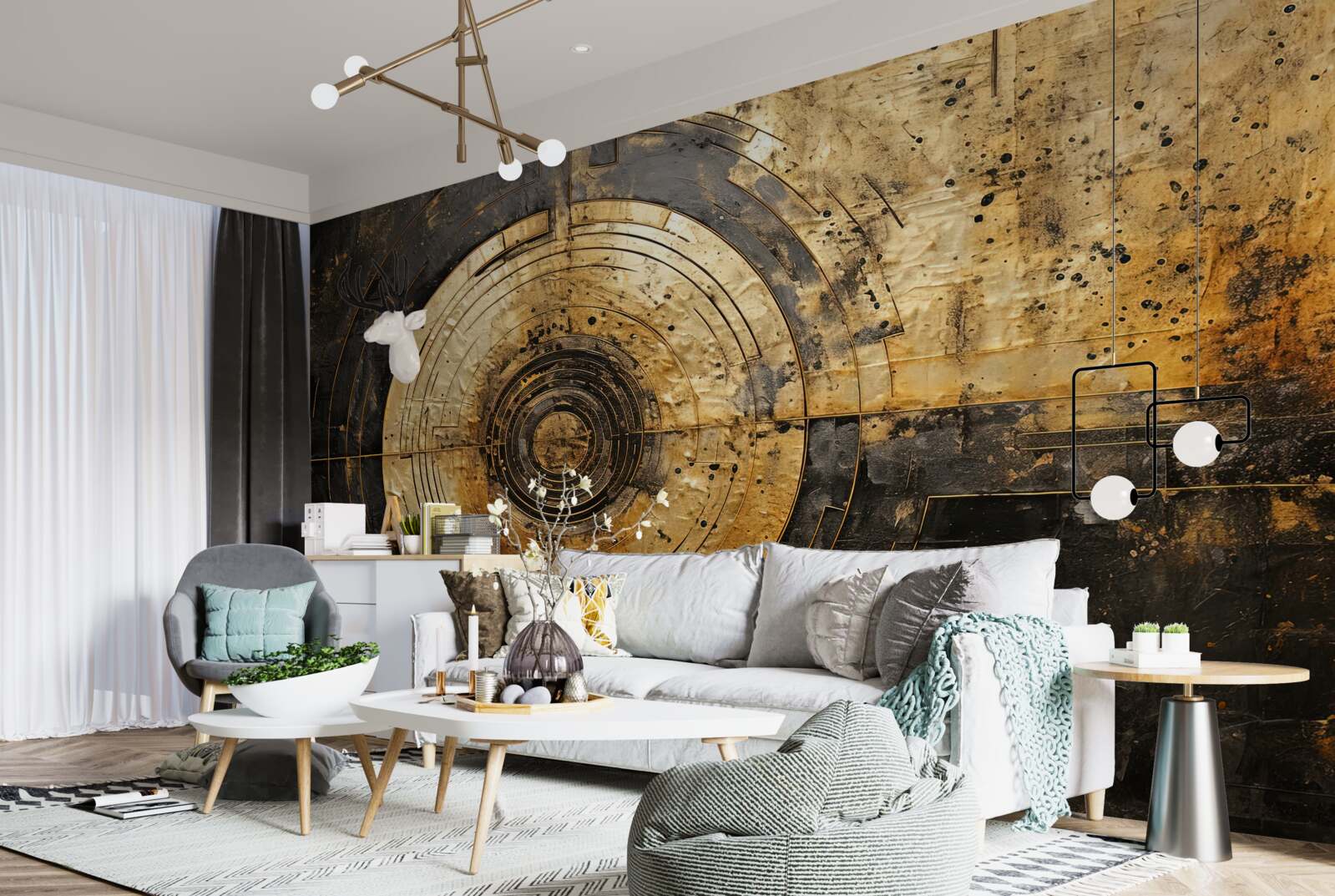 Fotobehang gouden accenten op een zwarte achtergrond