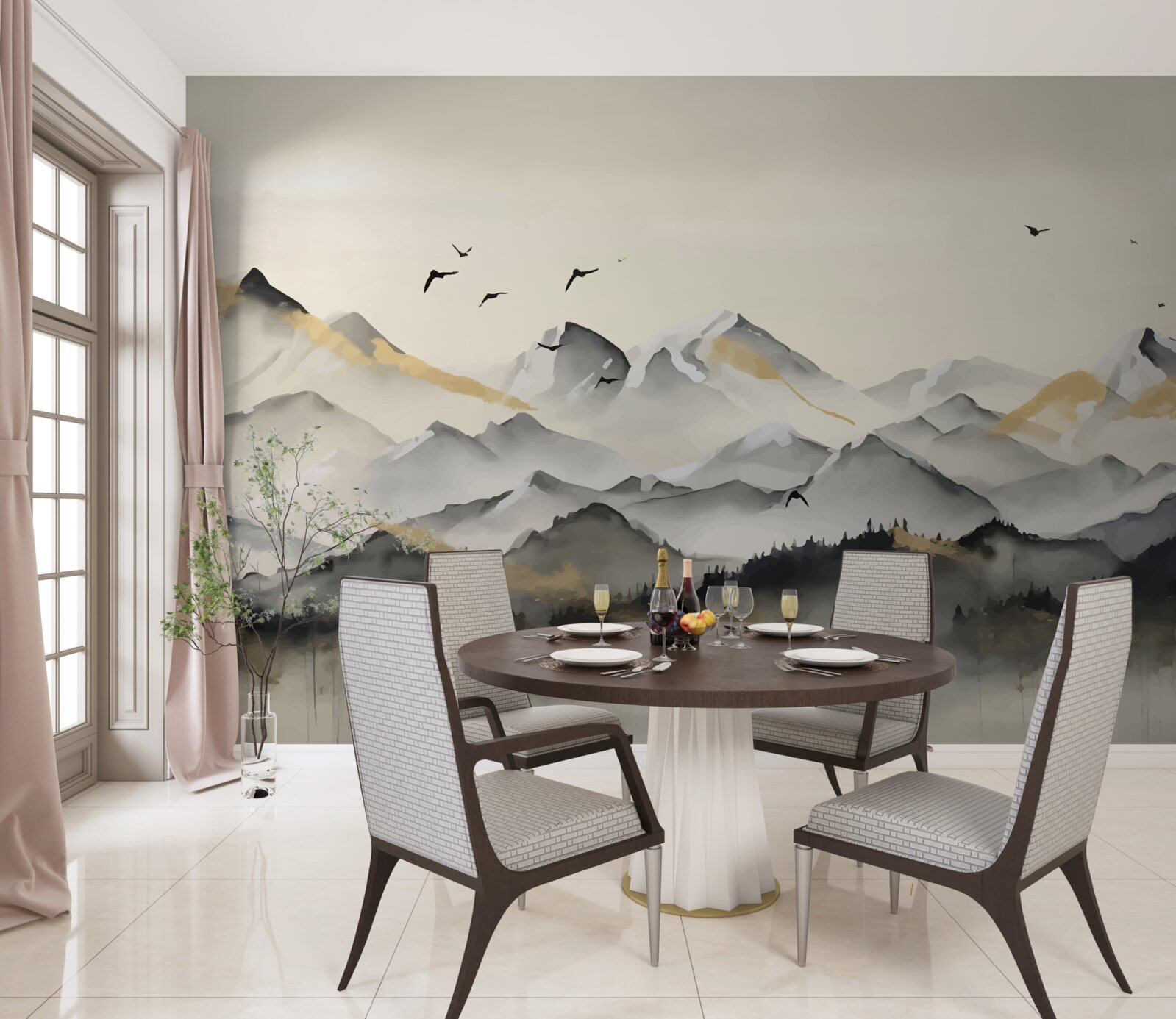 Fotobehang mistige bergen