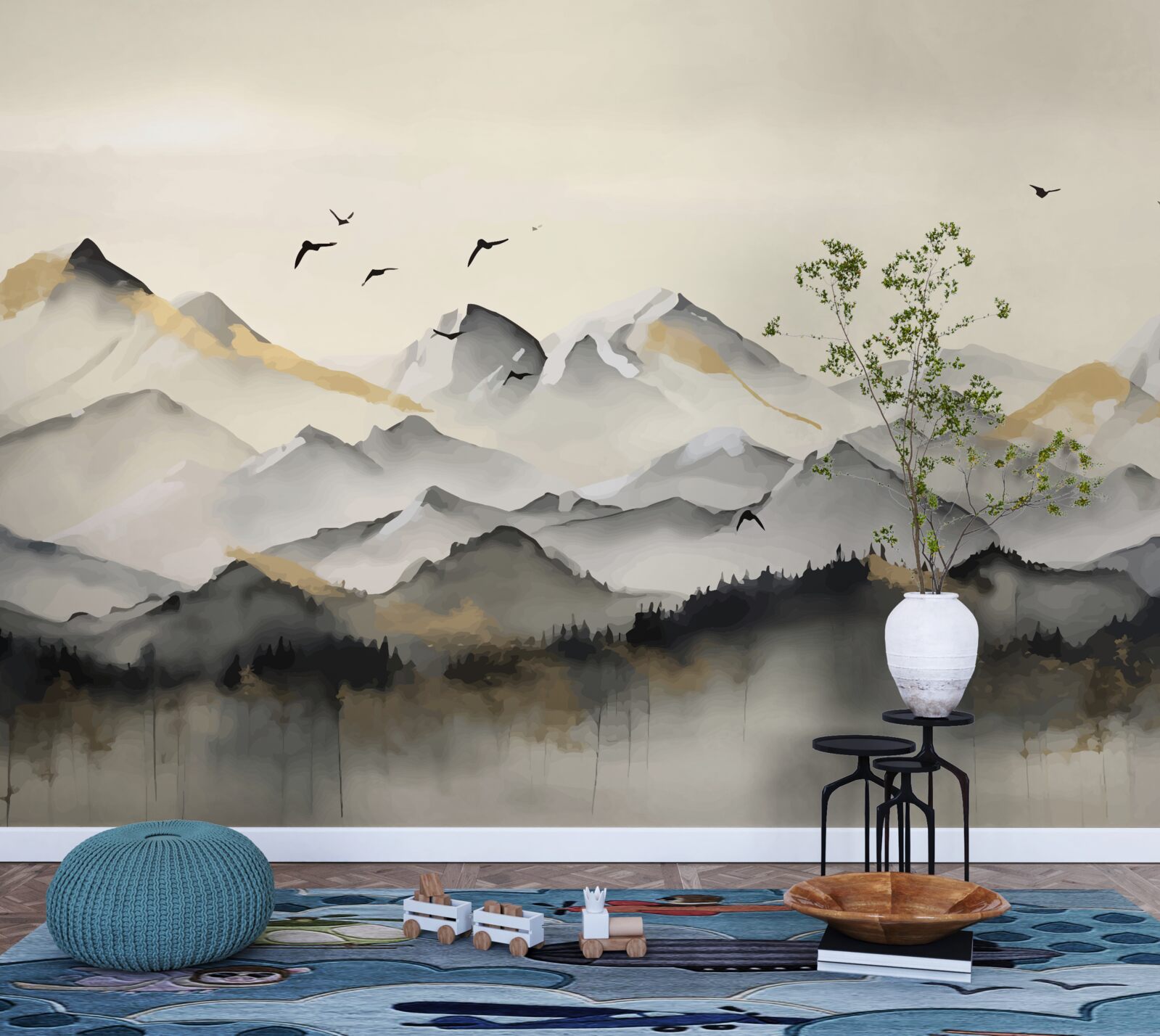 Fotobehang mistige bergen