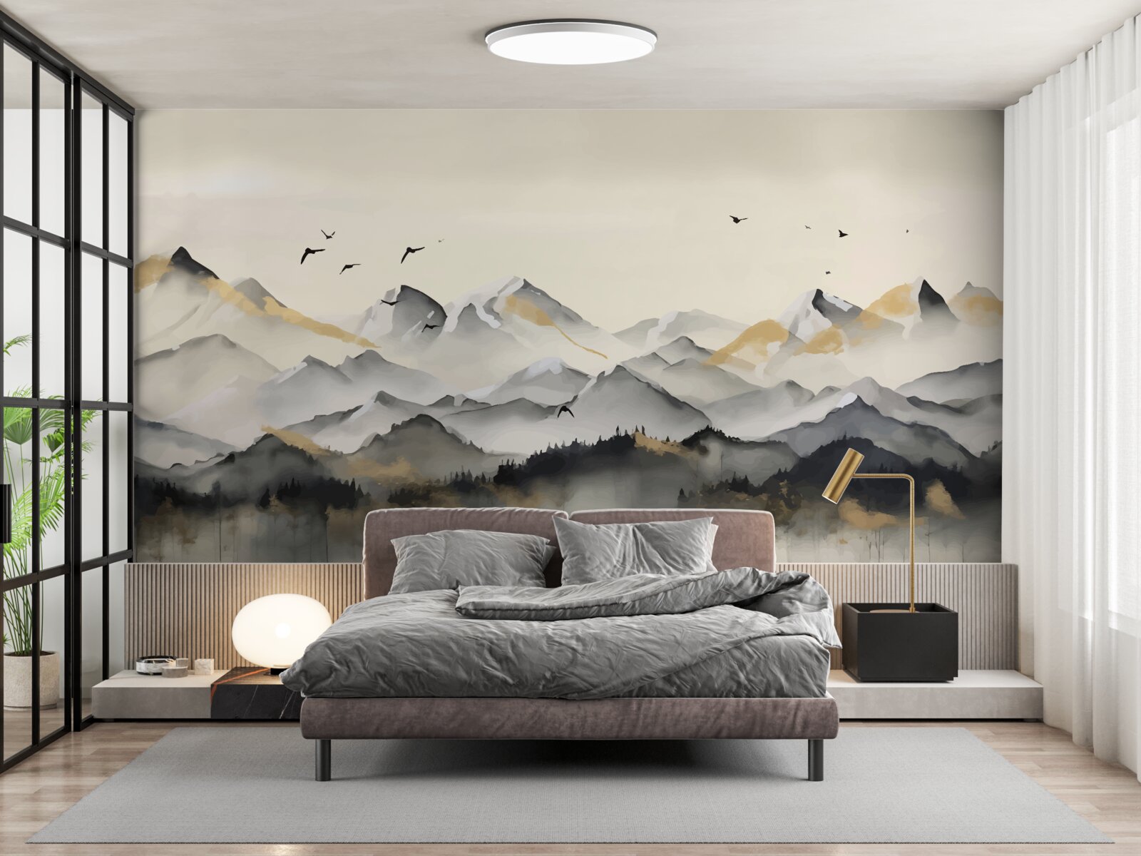 Fotobehang mistige bergen