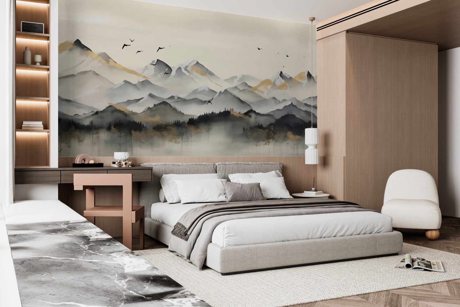 Fotobehang mistige bergen