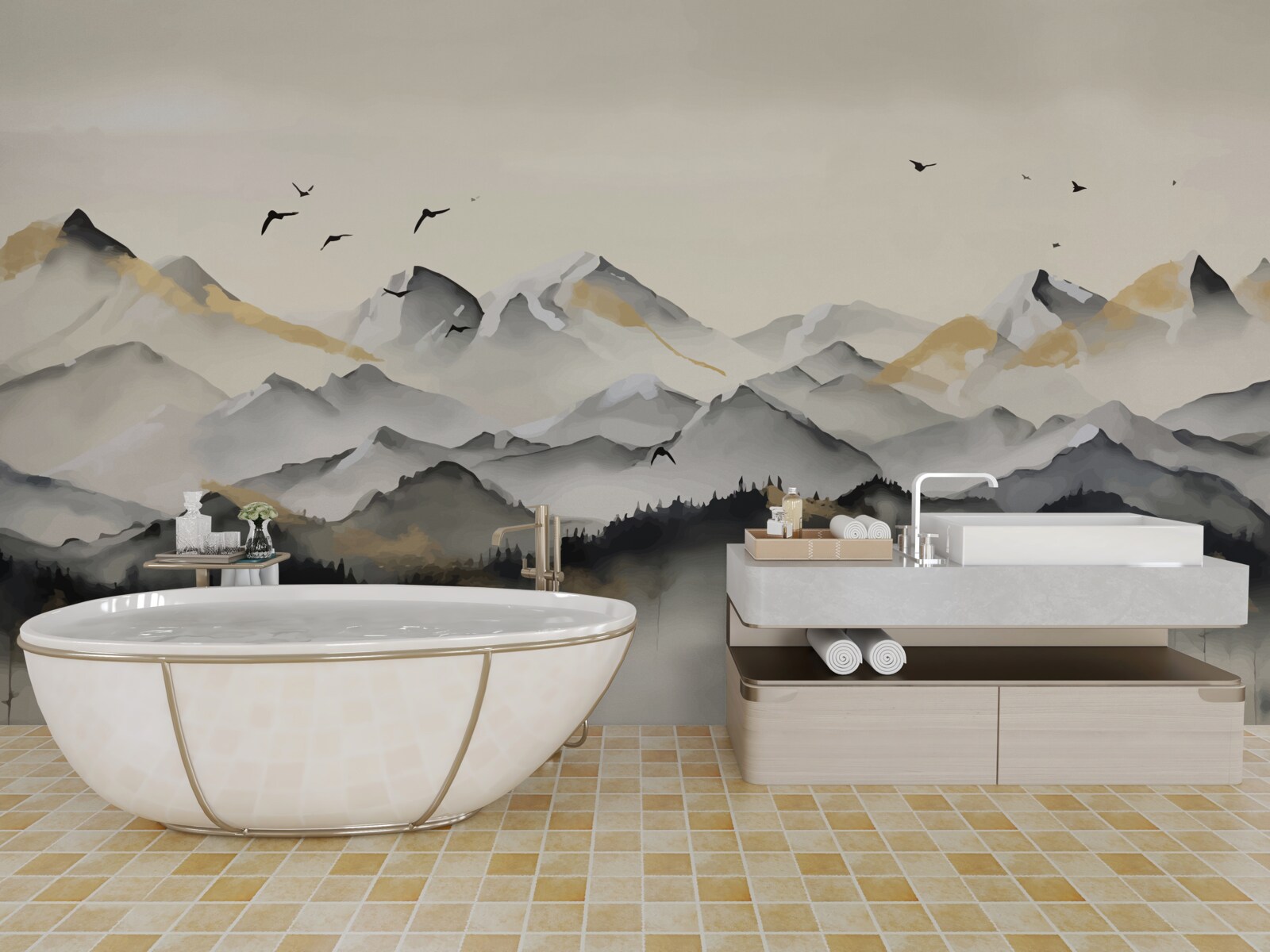 Fotobehang mistige bergen