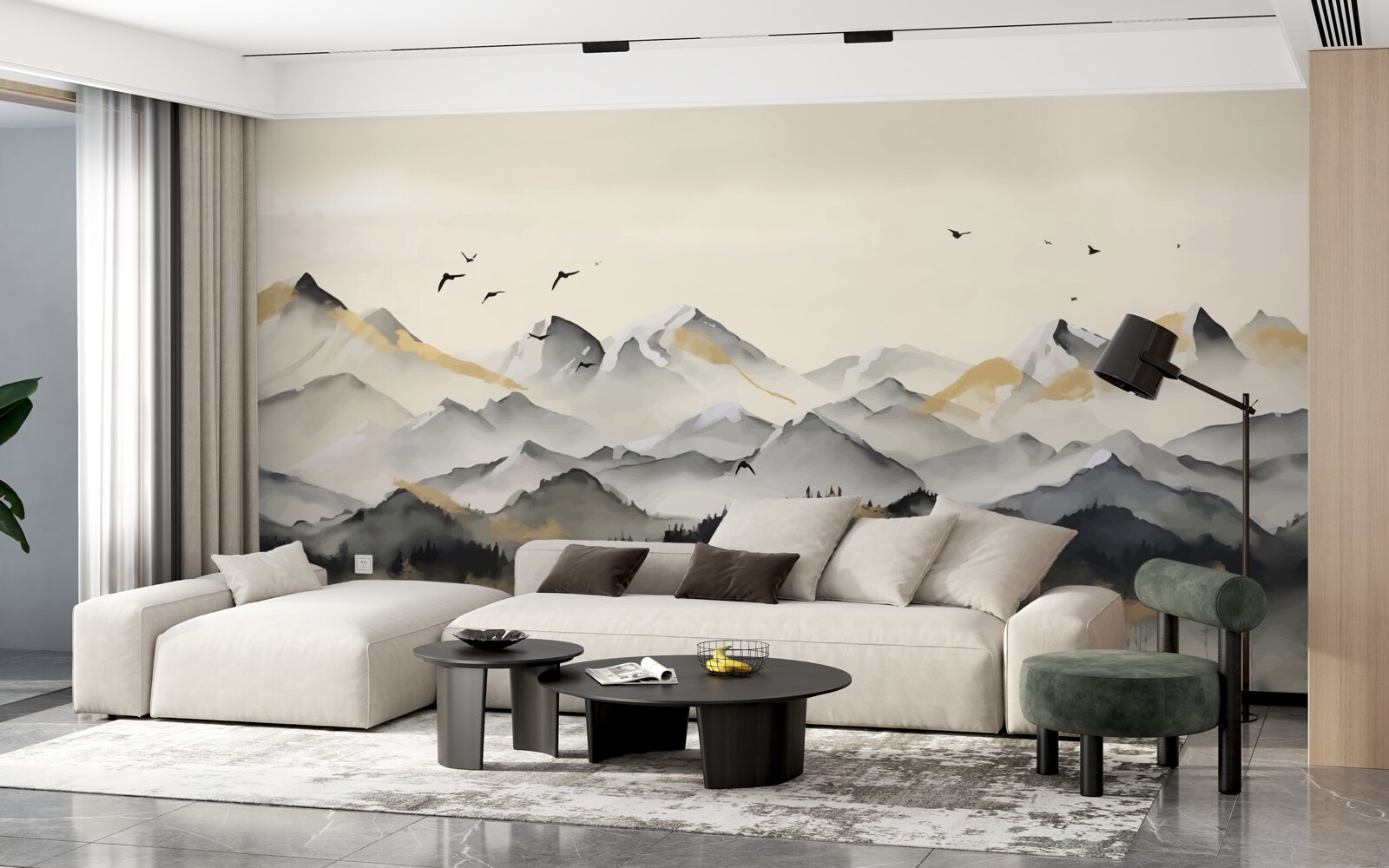 Fotobehang mistige bergen