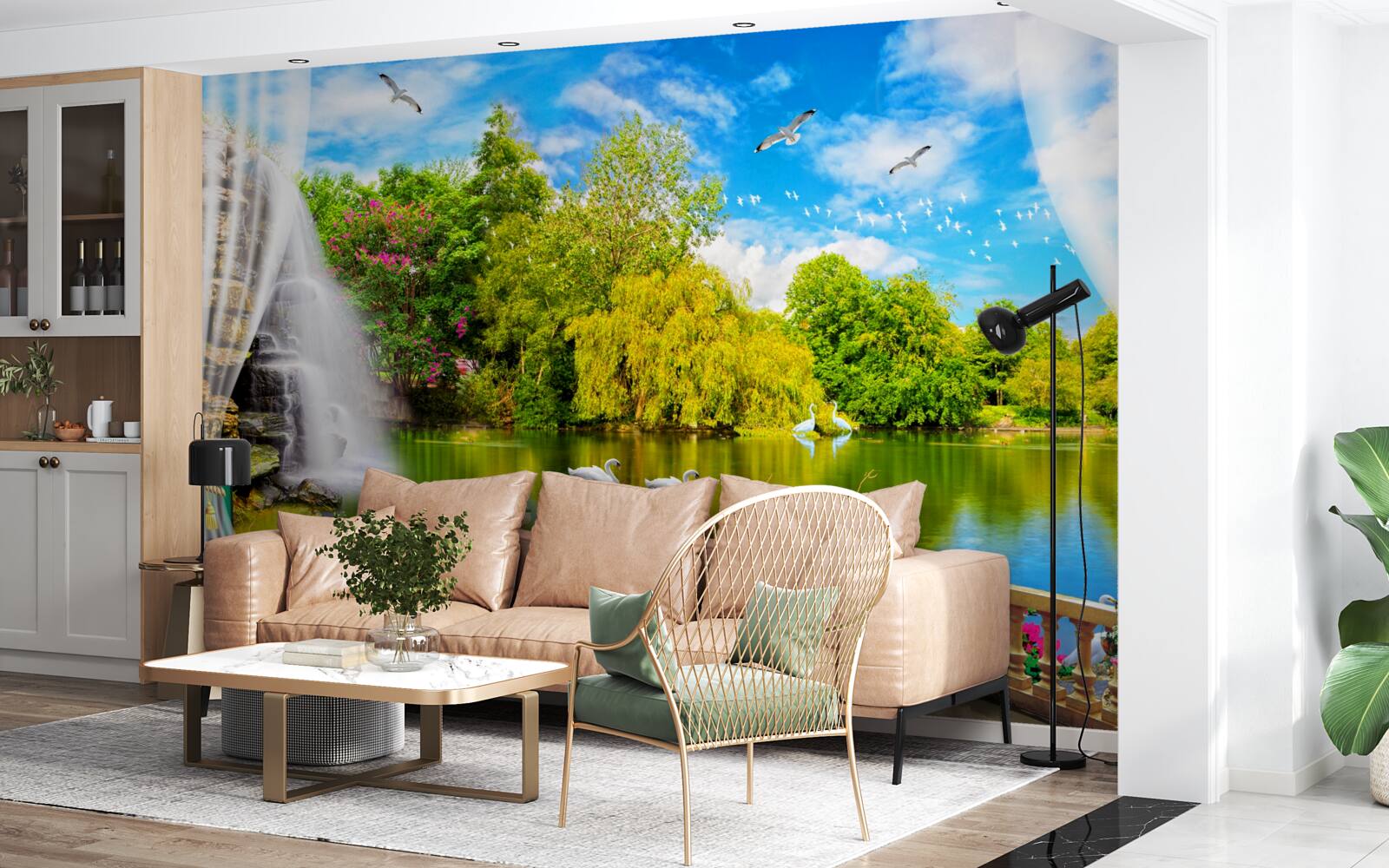 Fotobehang terras met een prachtig uitzicht op het Zwanenmeer