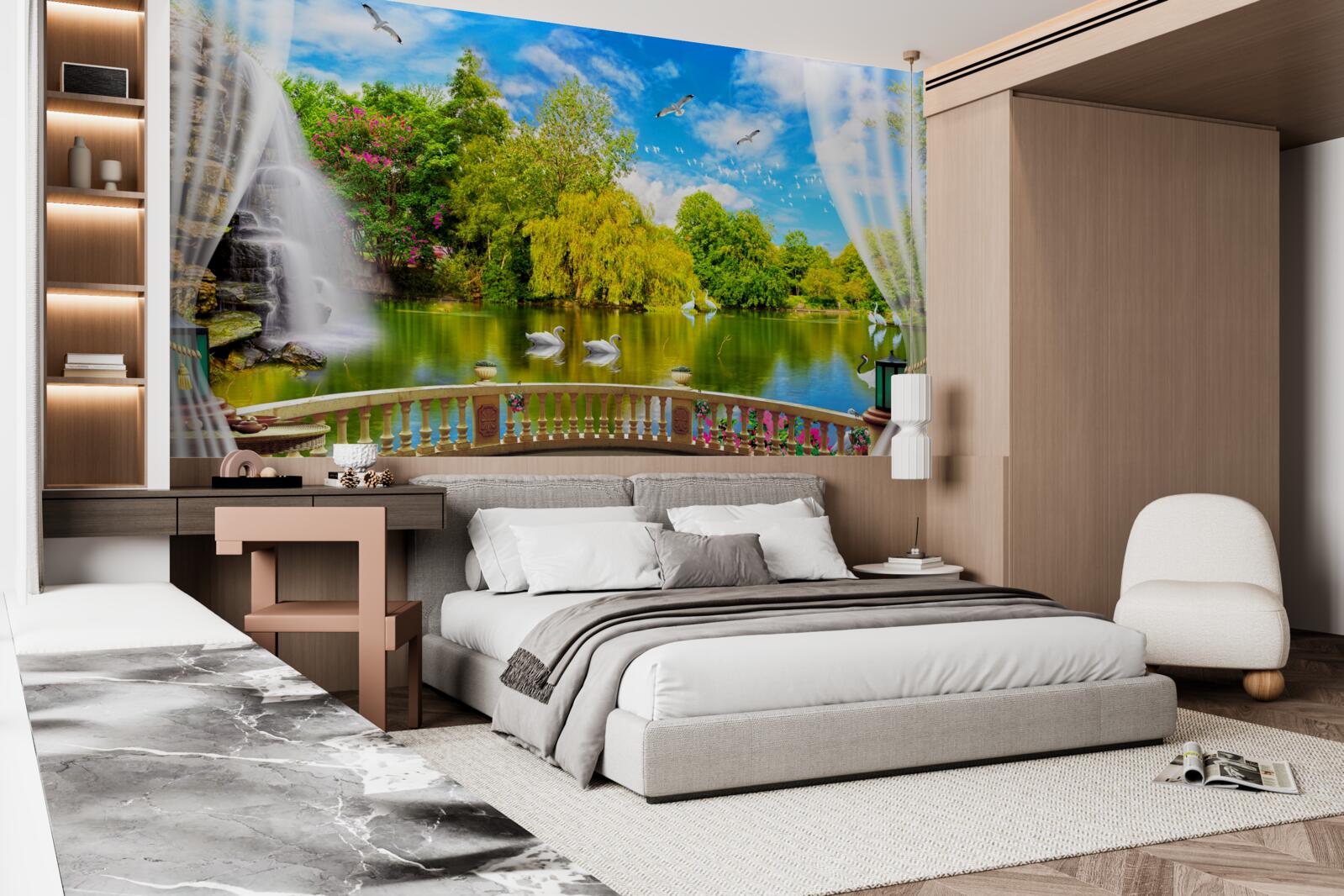 Fotobehang terras met een prachtig uitzicht op het Zwanenmeer