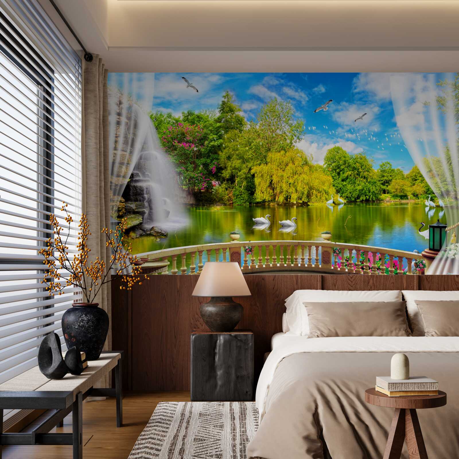 Fotobehang terras met een prachtig uitzicht op het Zwanenmeer