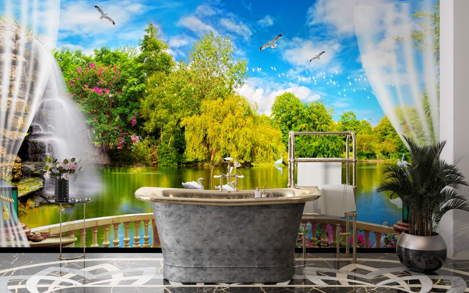 Fotobehang terras met een prachtig uitzicht op het Zwanenmeer