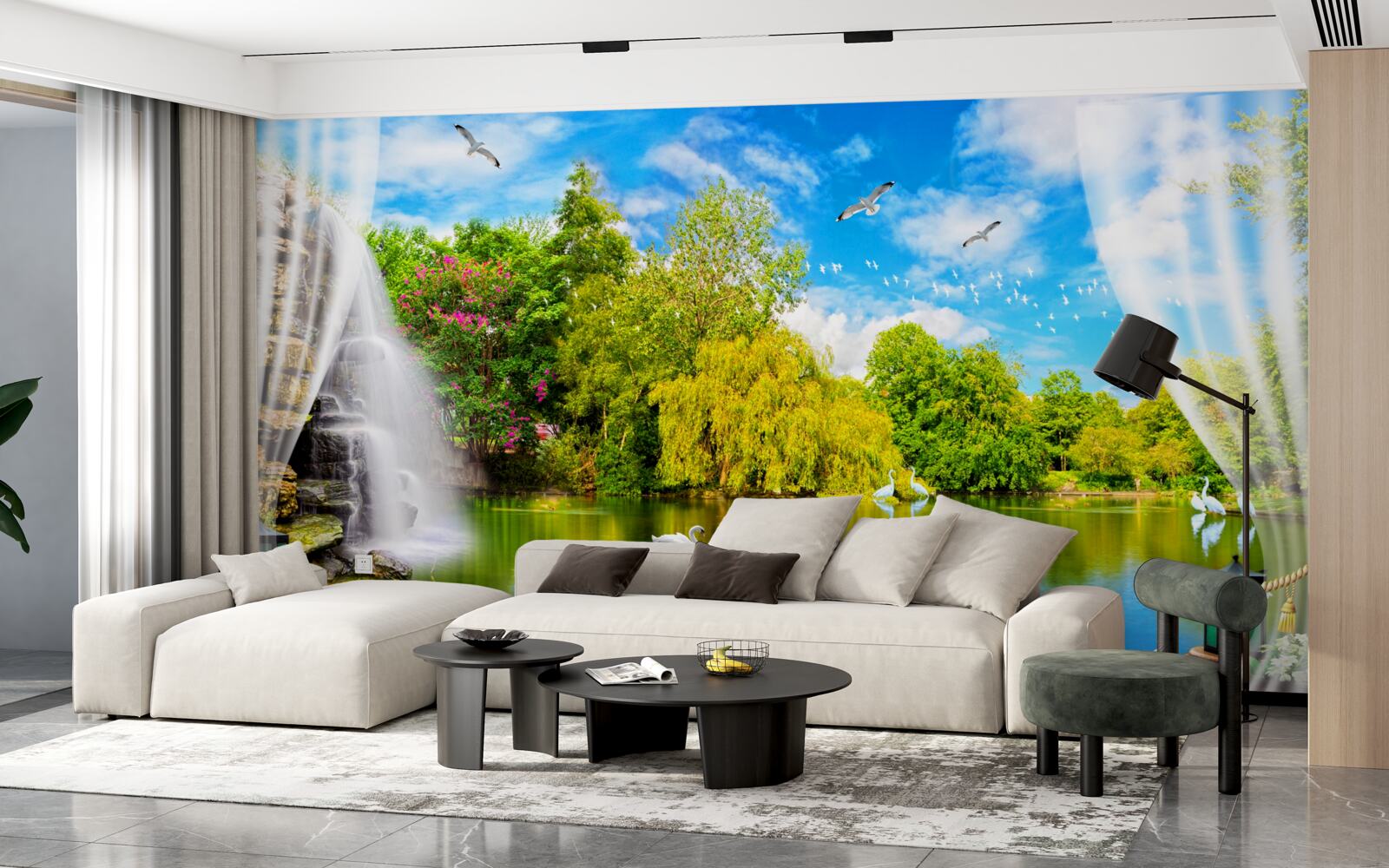 Fotobehang terras met een prachtig uitzicht op het Zwanenmeer