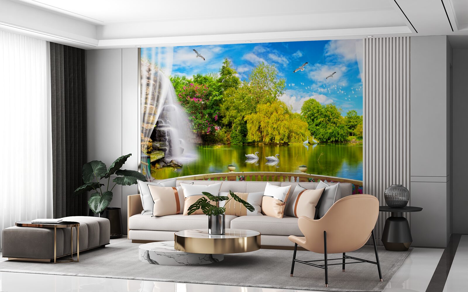 Fotobehang terras met een prachtig uitzicht op het Zwanenmeer