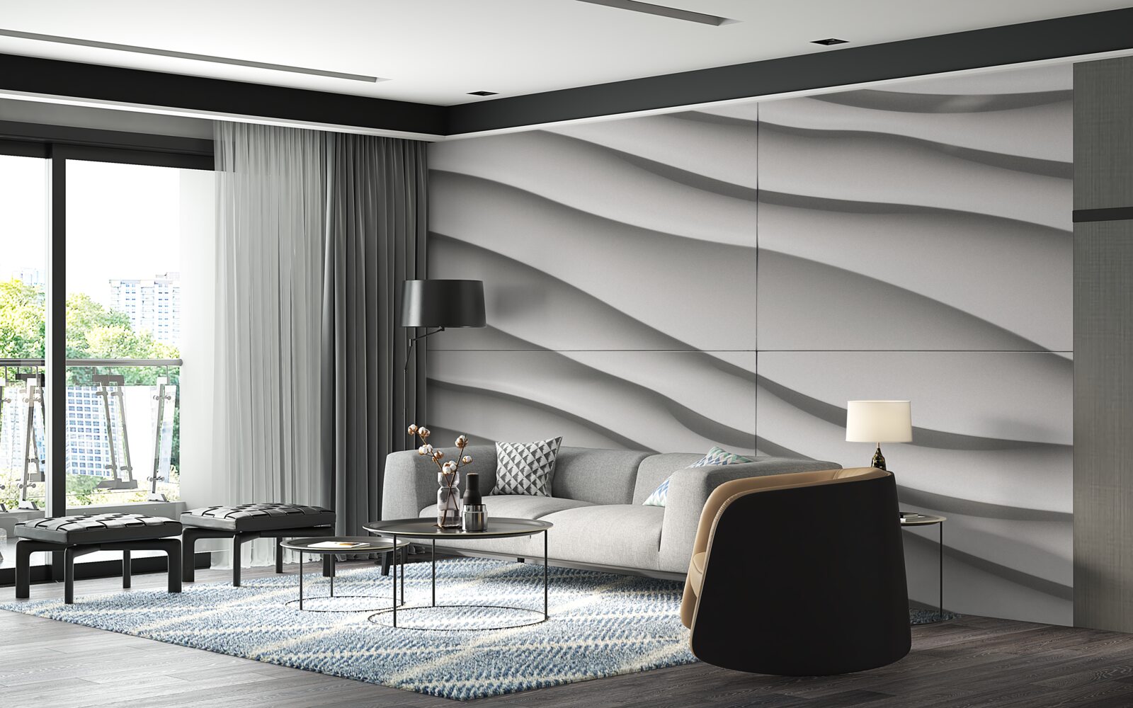 Fotobehang de golven zijn blauw en glad