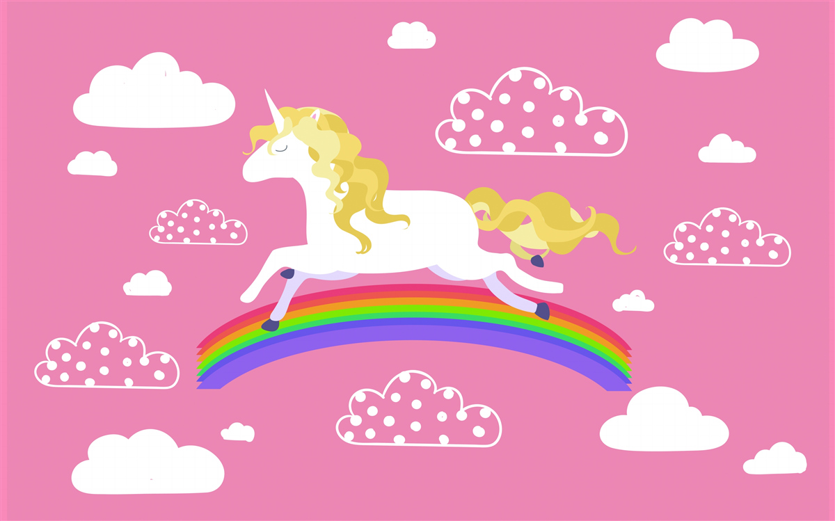 Fotobehang Eenhoorn racen op een regenboogboog