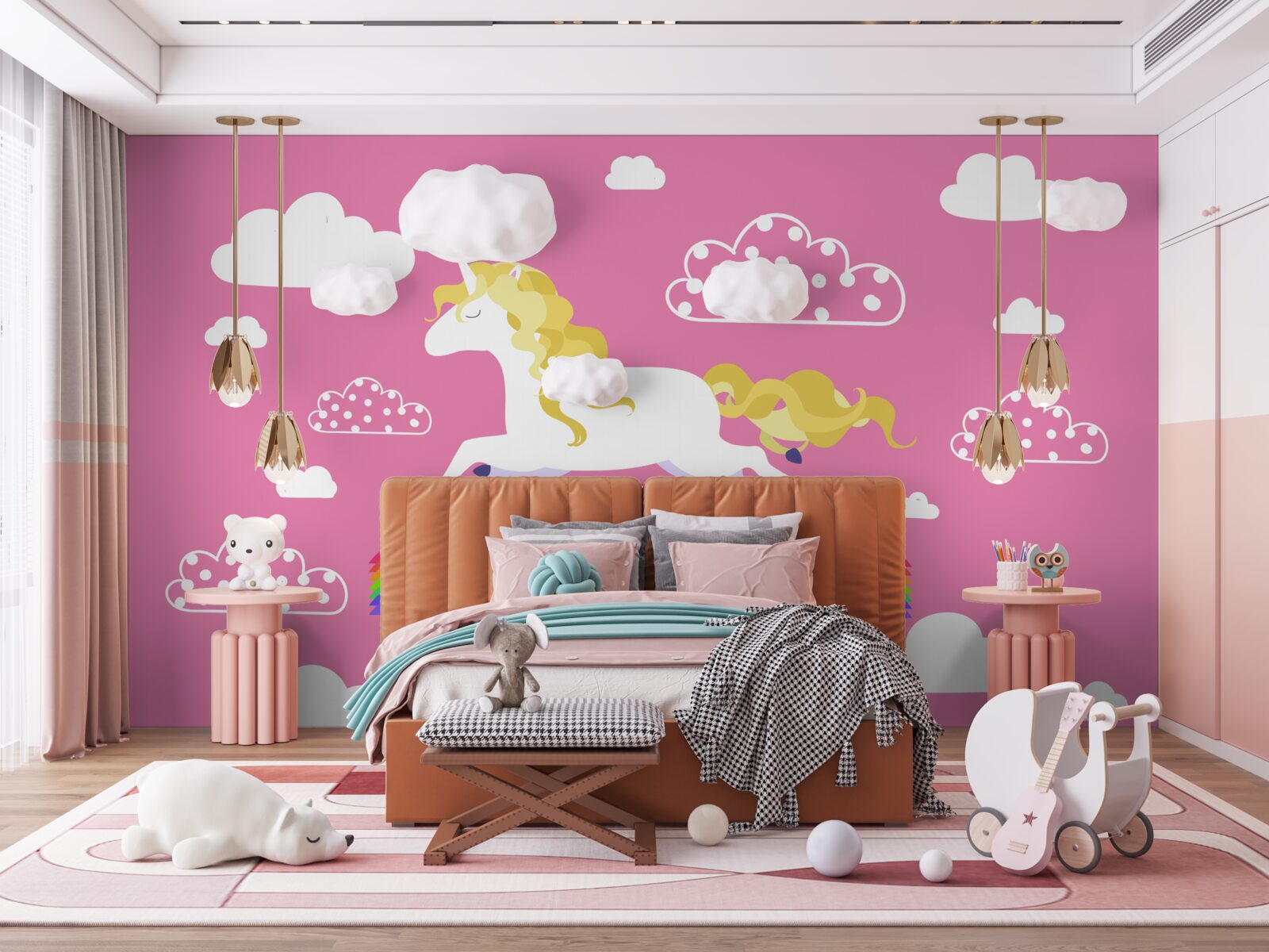 Fotobehang Eenhoorn racen op een regenboogboog