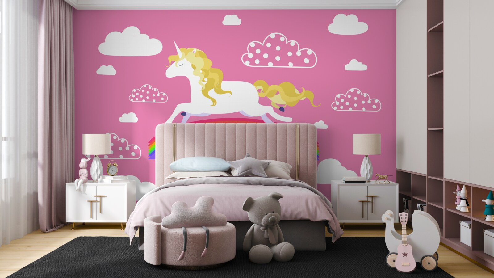 Fotobehang Eenhoorn racen op een regenboogboog