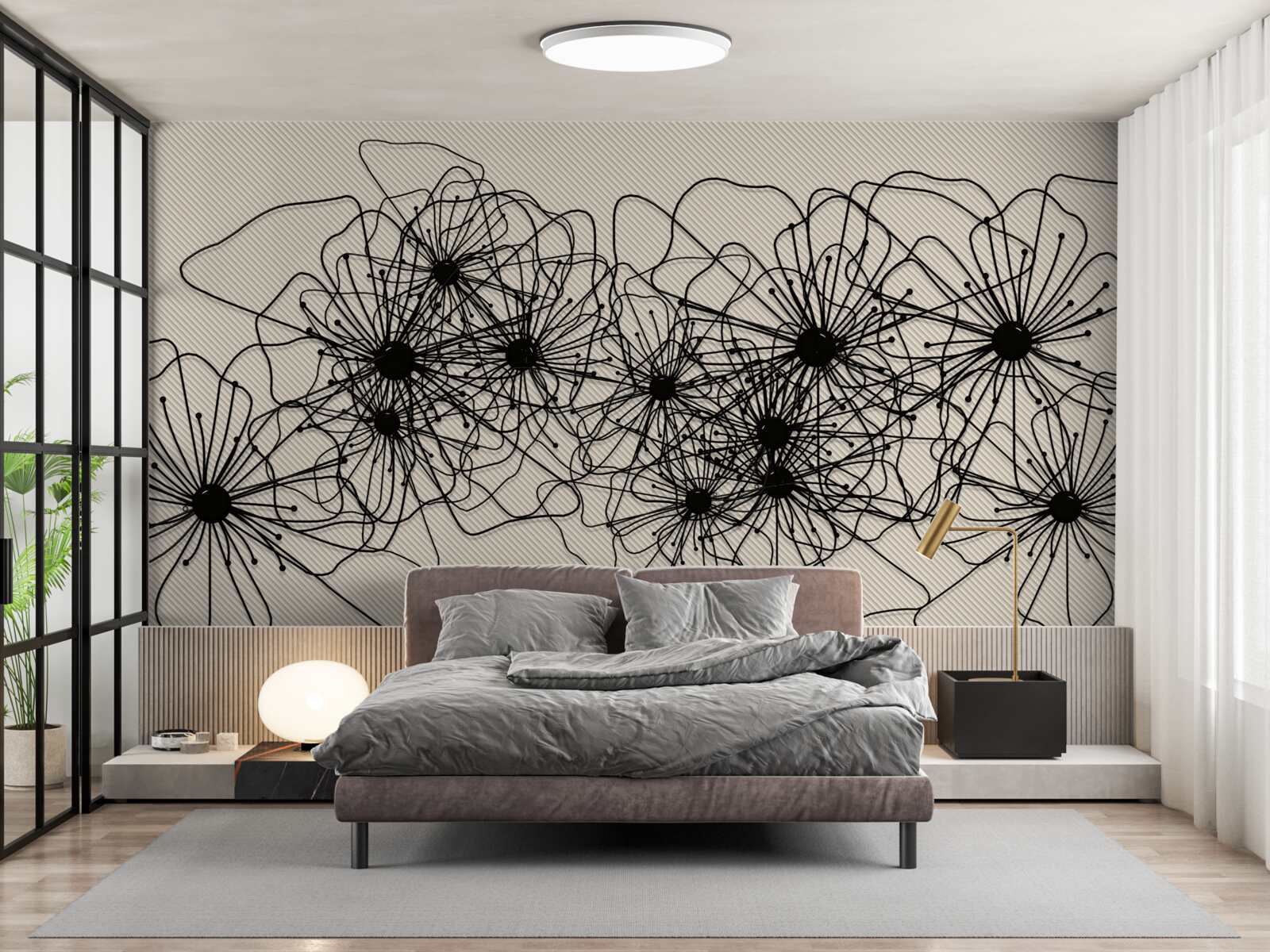 Fotobehang abstracte klaproos bloemen op bruine achtergrond