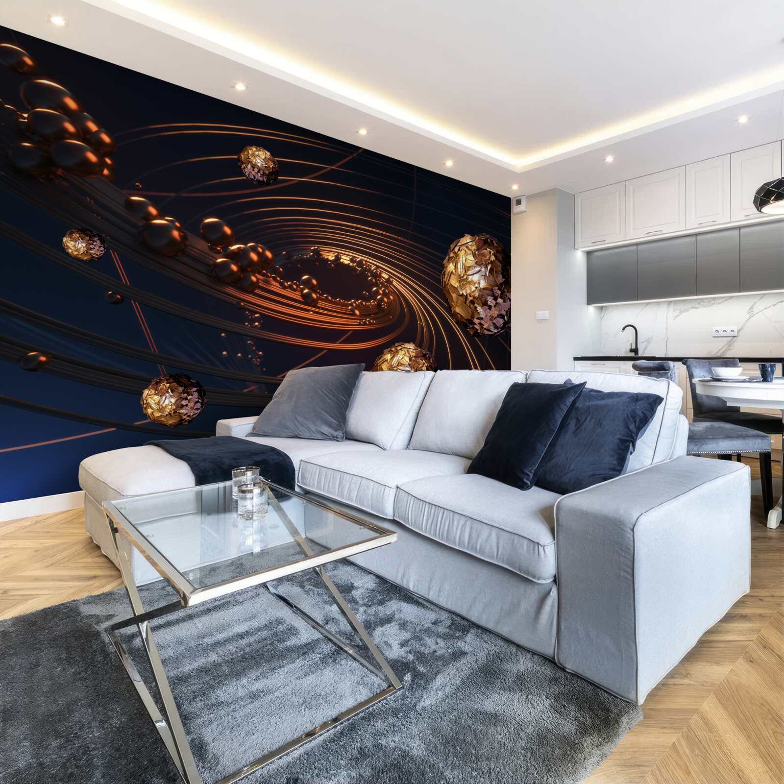 Fotobehang kogelrotatietrajecten in het abstracte