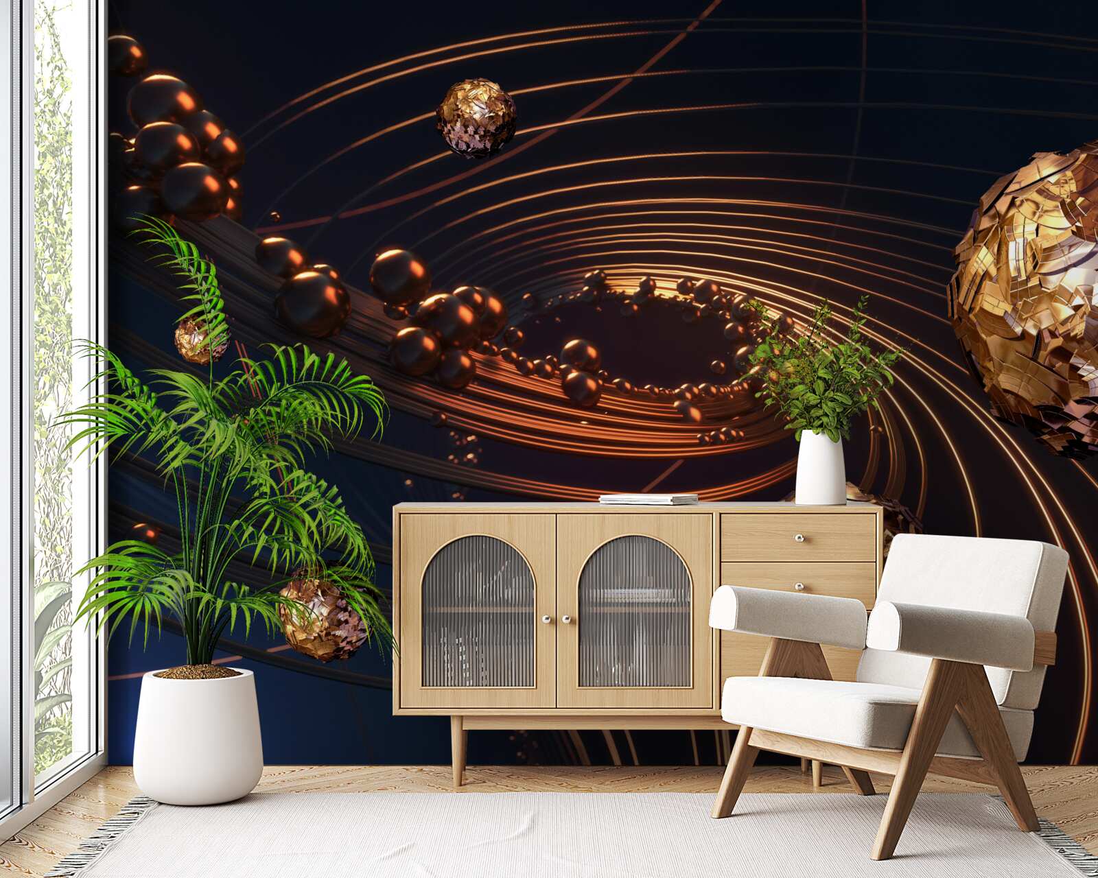 Fotobehang kogelrotatietrajecten in het abstracte