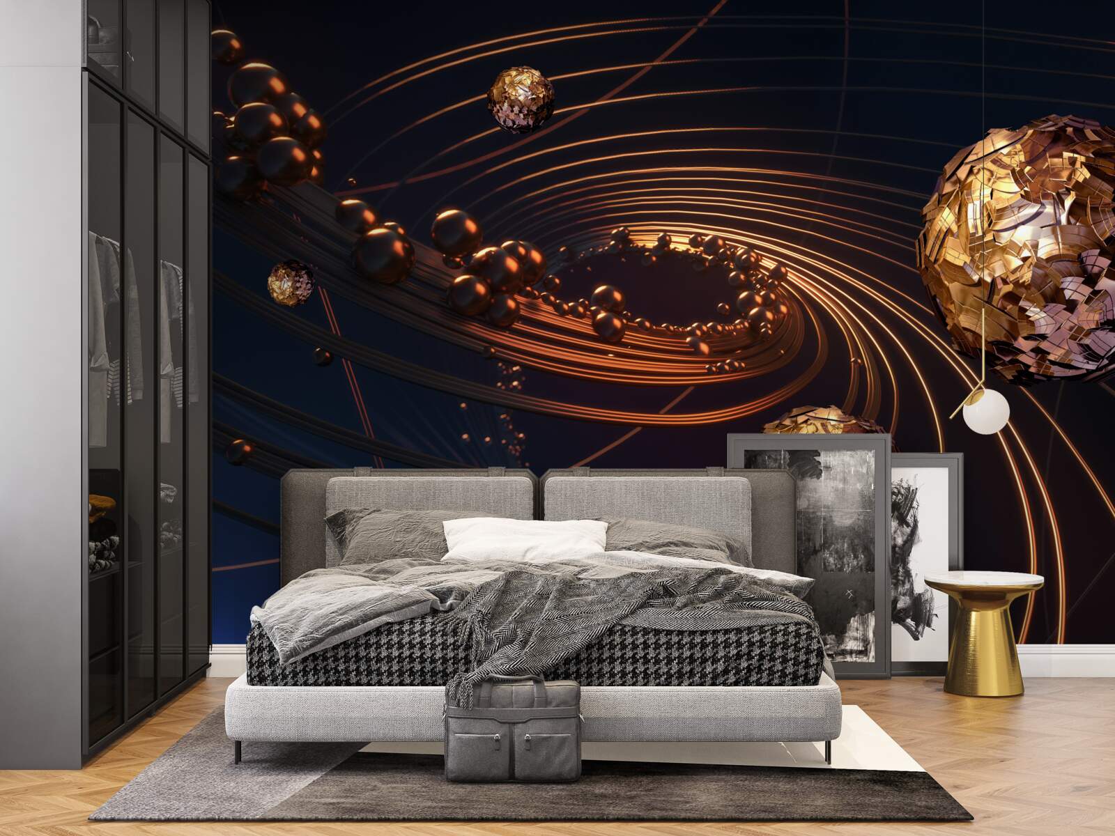 Fotobehang kogelrotatietrajecten in het abstracte