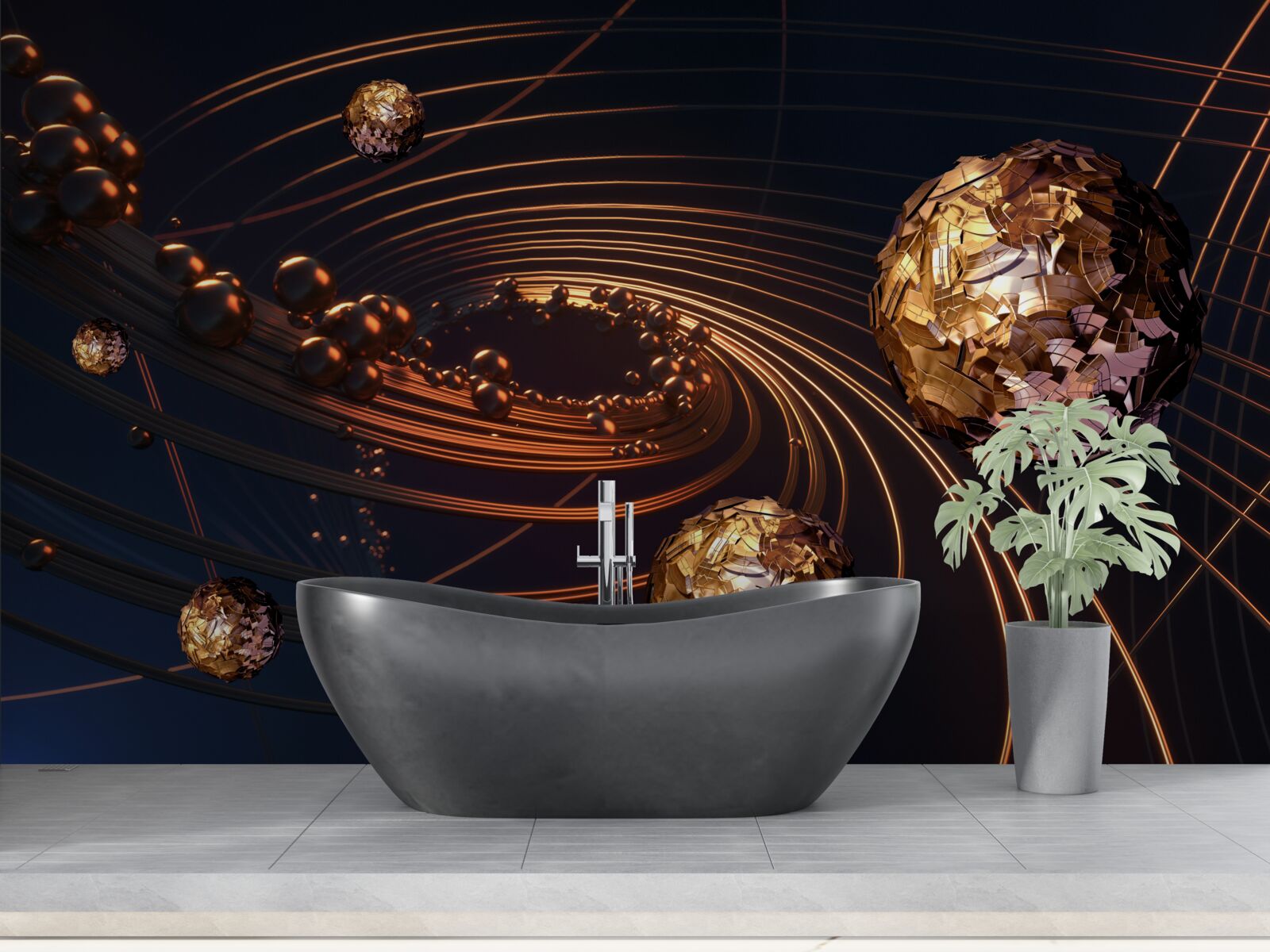 Fotobehang kogelrotatietrajecten in het abstracte