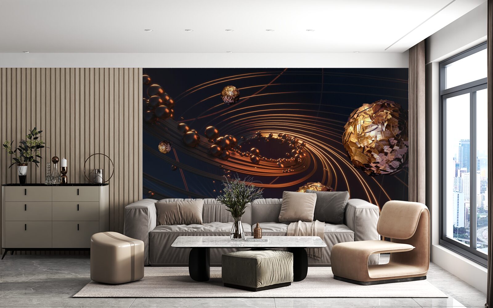 Fotobehang kogelrotatietrajecten in het abstracte