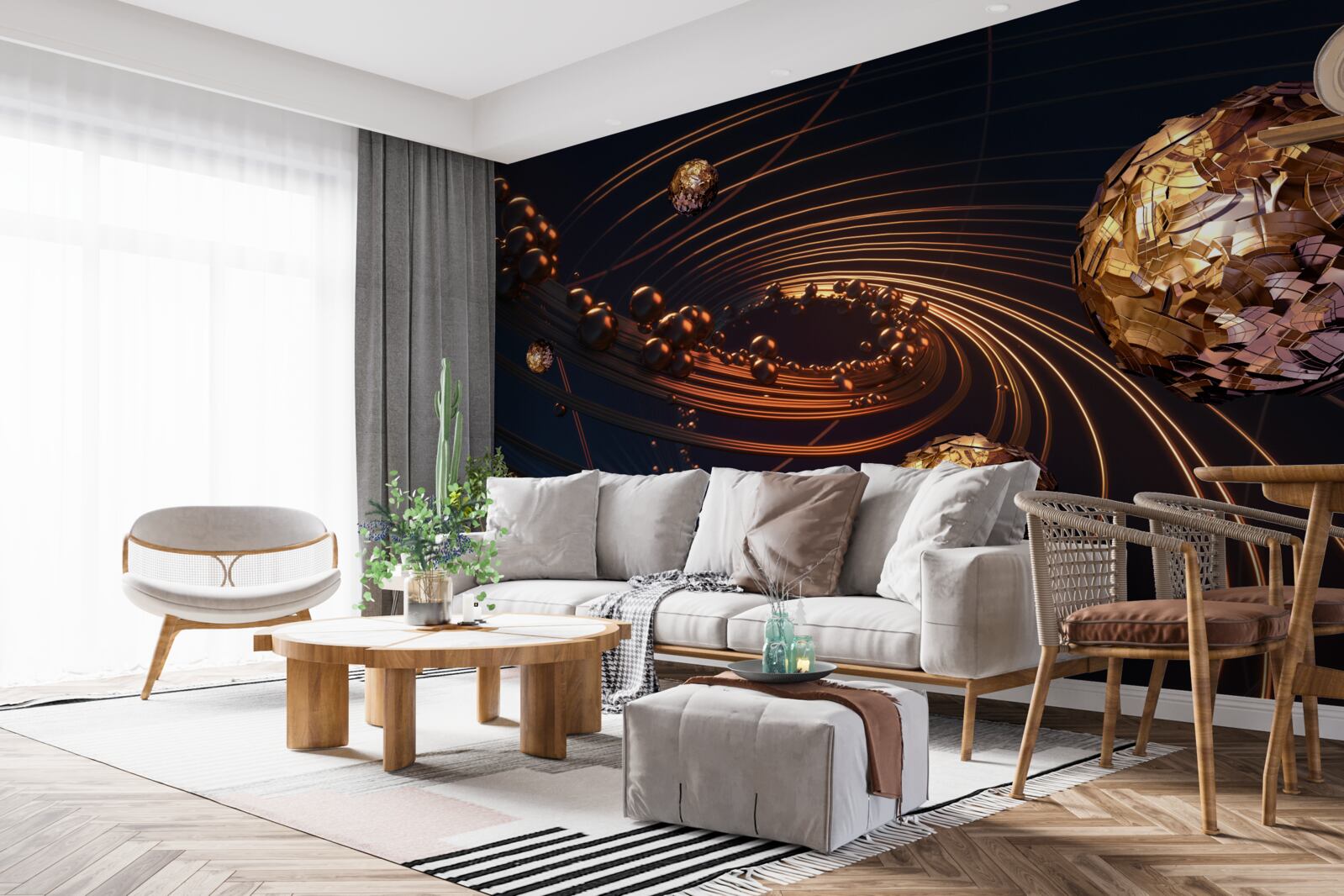 Fotobehang kogelrotatietrajecten in het abstracte