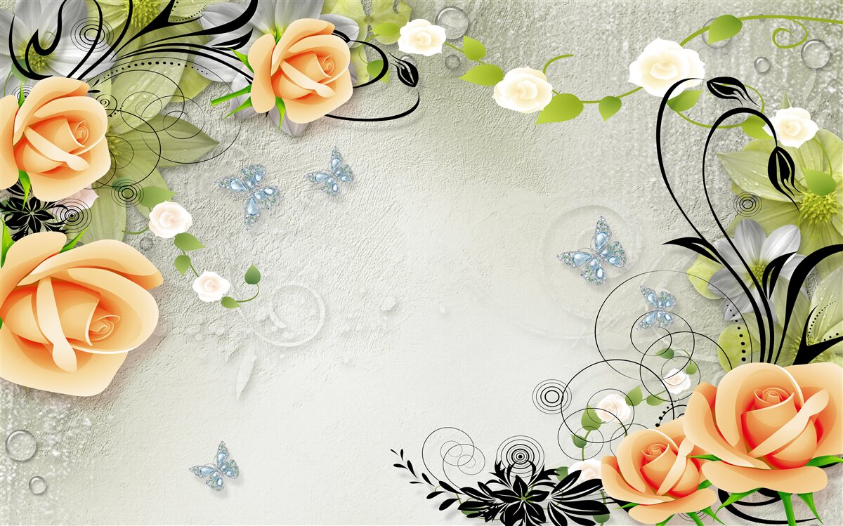 Fotobehang vlinders op de takken van een perzikroos