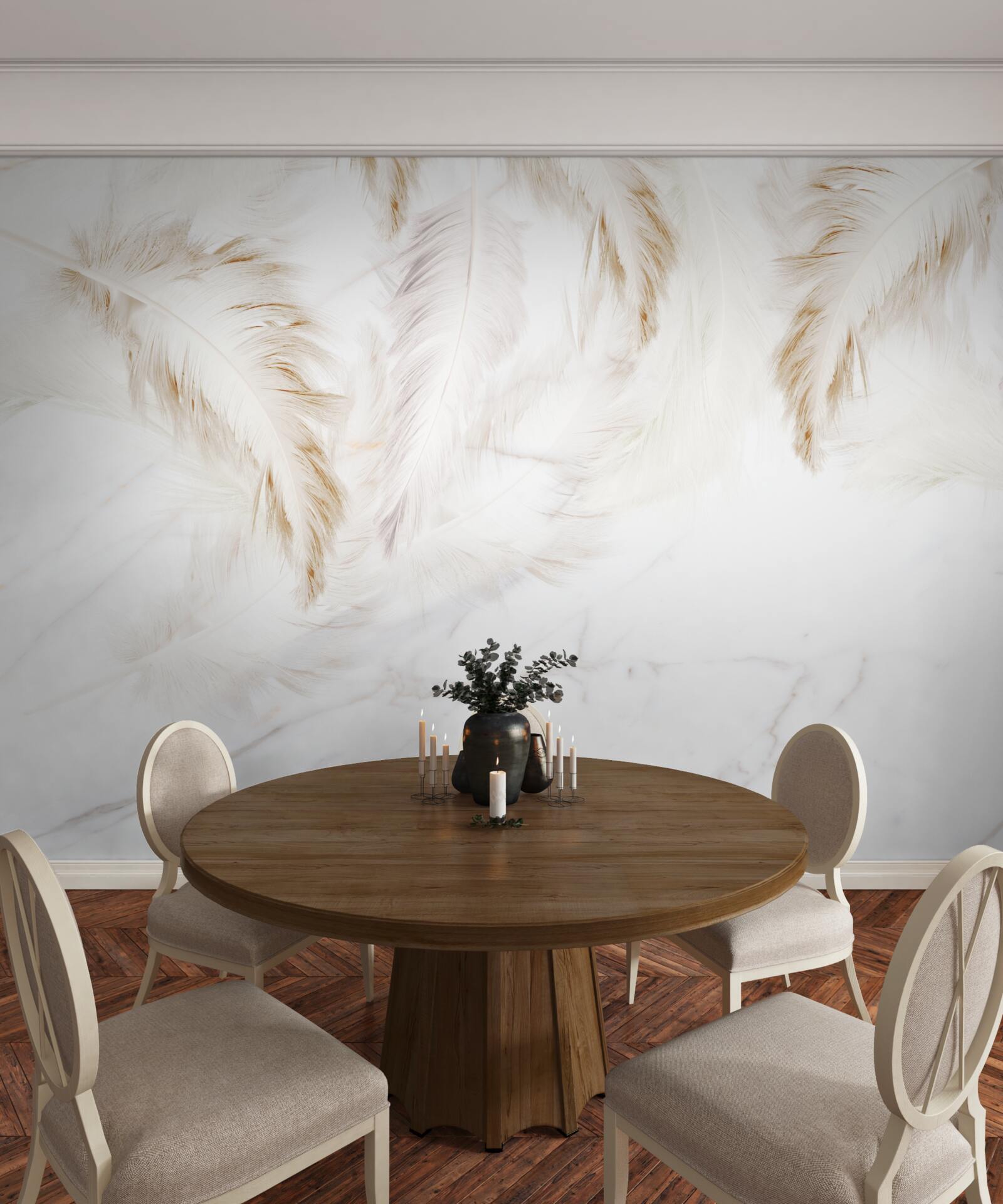 Fotobehang heldere achtergrond met gouden ingewikkelde veersecties