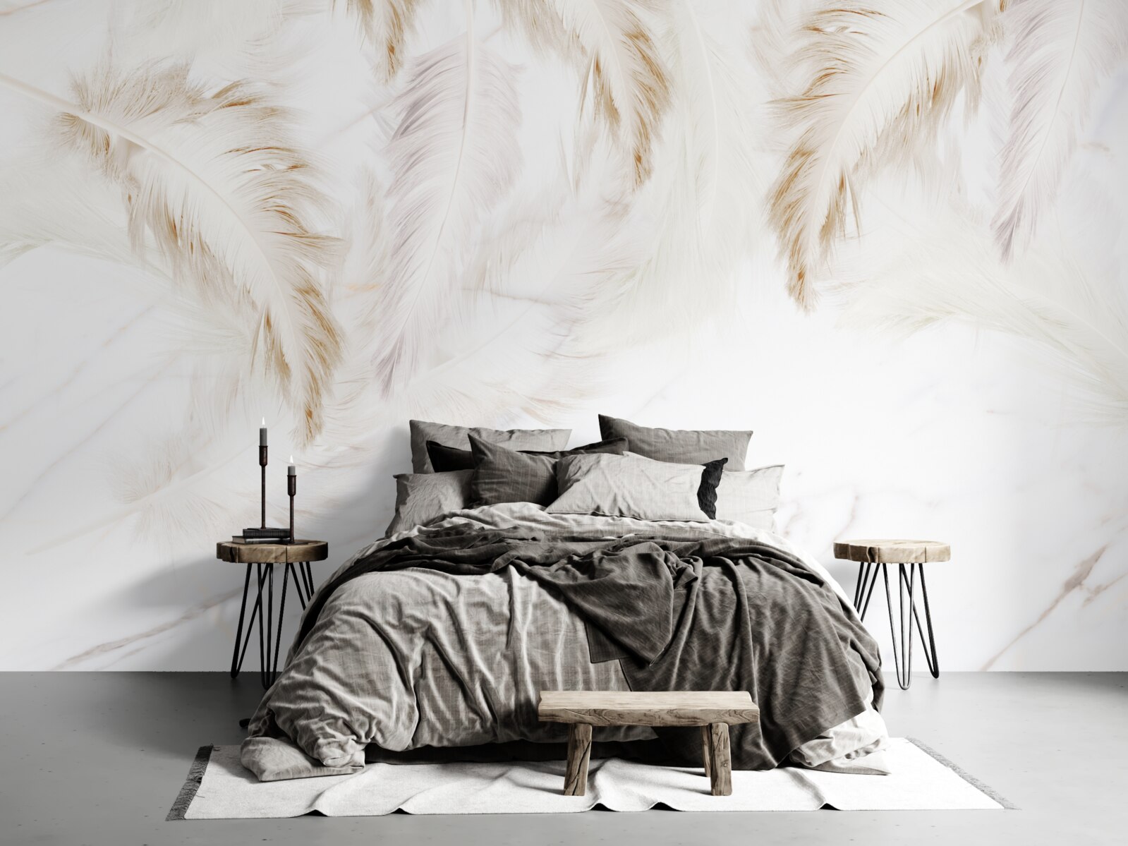 Fotobehang heldere achtergrond met gouden ingewikkelde veersecties