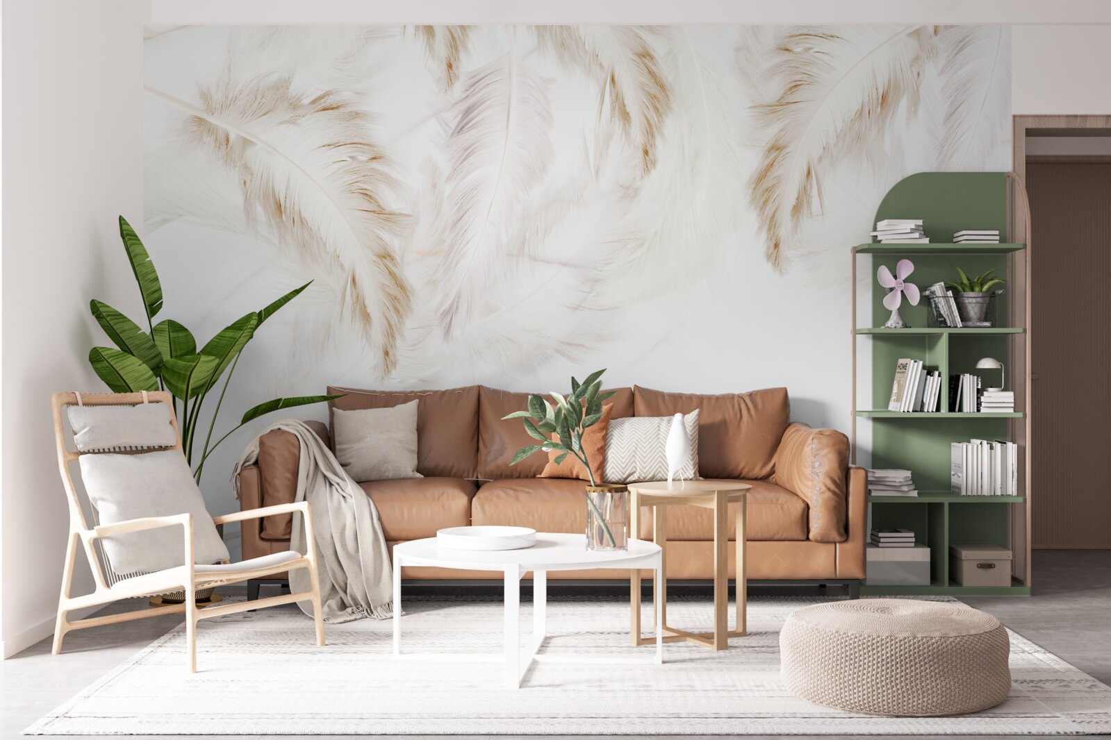 Fotobehang heldere achtergrond met gouden ingewikkelde veersecties