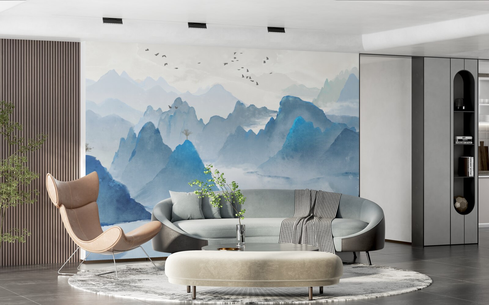 Fotobehang visser op een kalme bergrivier