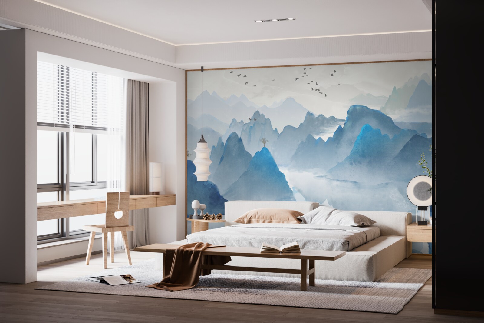 Fotobehang visser op een kalme bergrivier