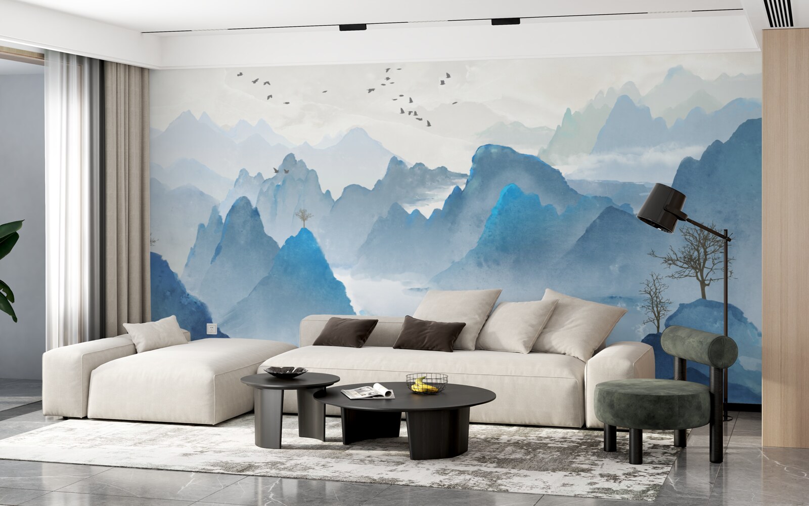 Fotobehang visser op een kalme bergrivier